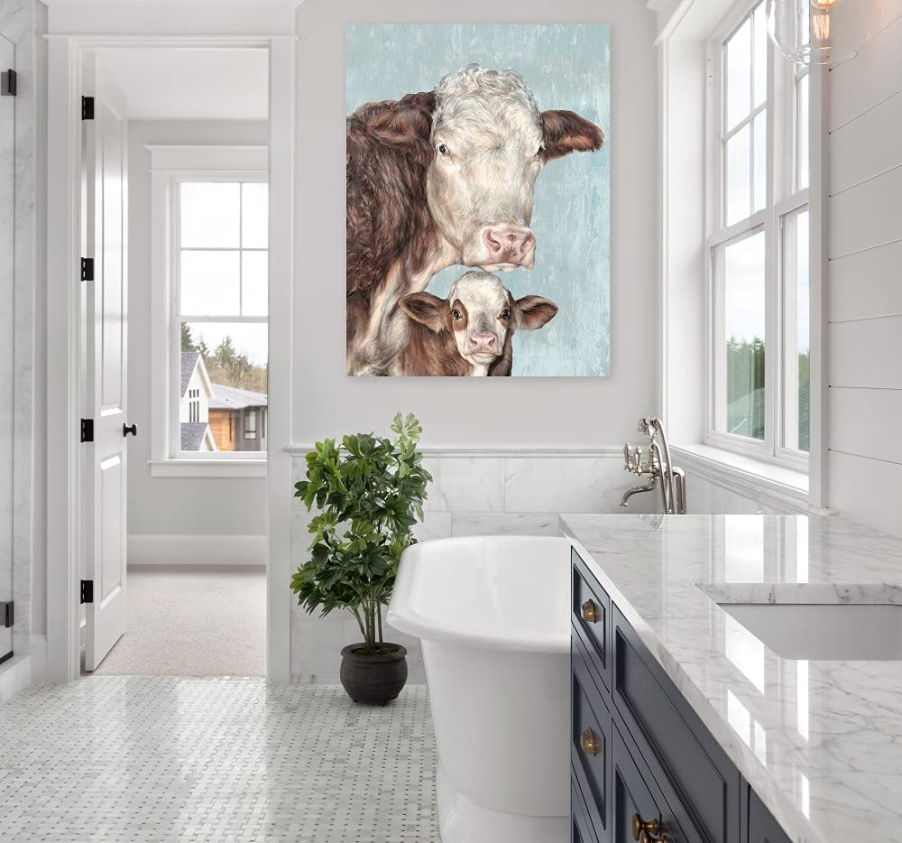 Premium Cow Family Canvas Wall Art by Dina Perejogina - Modern Farmhouse Decor for Living Room, Bedroom, Office & More - Ready to Hang 42x56 Inches - Perfect for Rustic, Country & Boho Home Styling