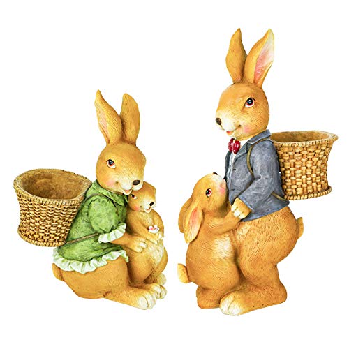 2-Piece Rabbit Flower Pot Resin Garden Statue - Outdoor Lawn Decor for Patio, Balcony, Yard - Unique Housewarming Gift - Durable Weatherproof Garden Figurine for Home & Garden Decoration