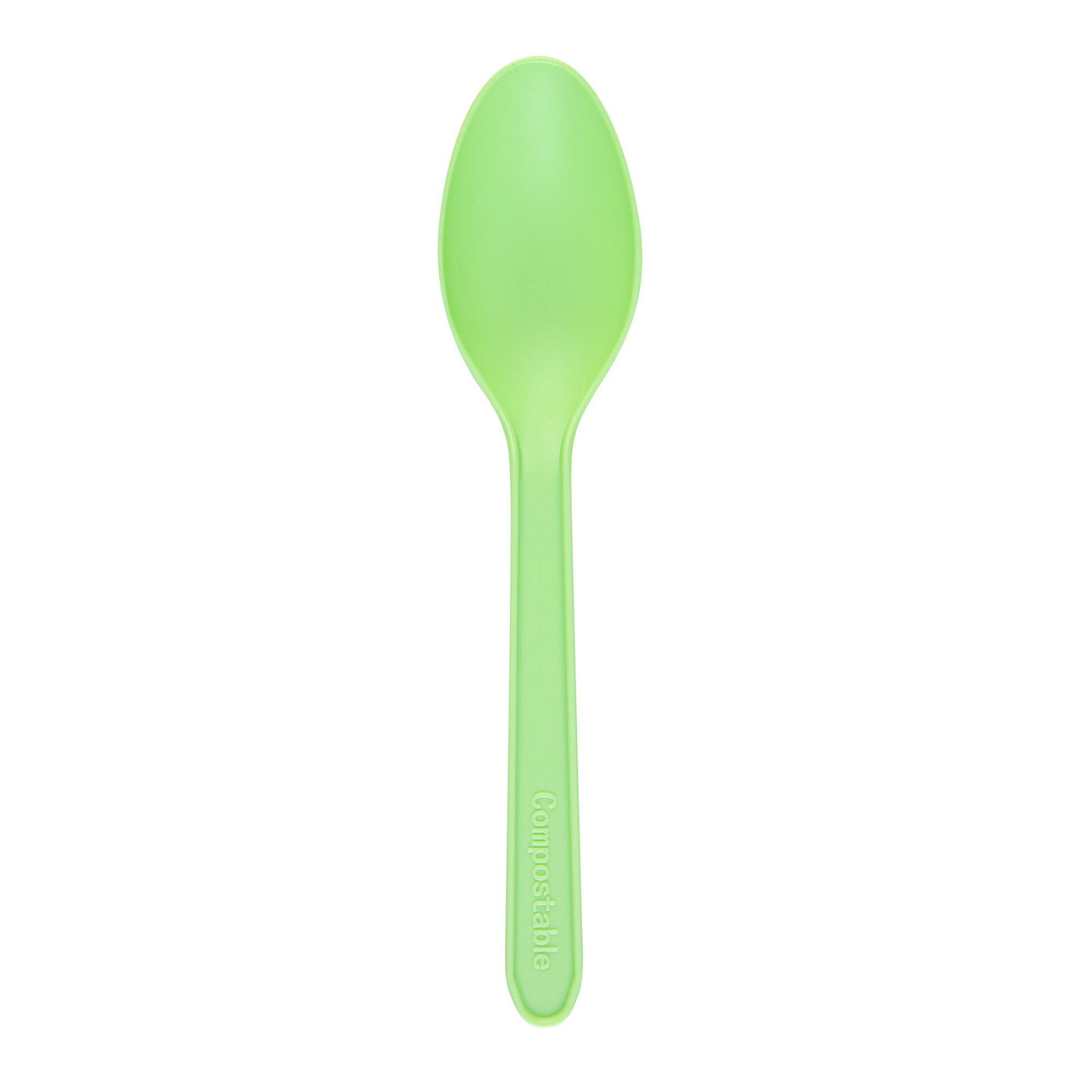 Eco-Friendly Green CPLA Plastic Dessert Spoons - Heat Resistant, Compostable, Biodegradable - 100 Count Box - Perfect for Parties, Picnics & Eco-Conscious Dining