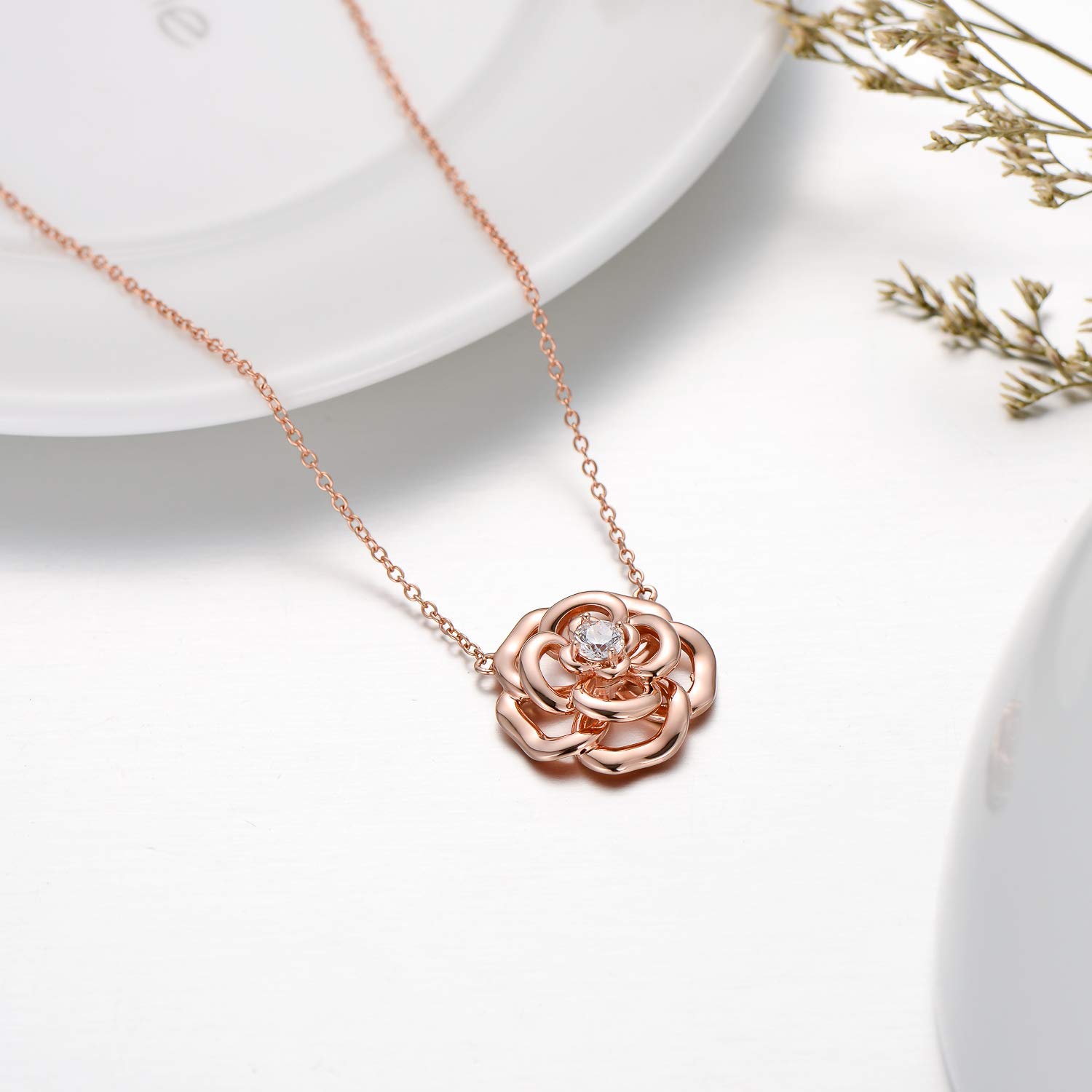 Elegant AOBOCO Sterling Silver Heart Rose Flower Necklace with Austrian Crystals - Perfect Anniversary & Birthday Gift for Women | Romantic Jewelry for Date Nights & Special Occasions