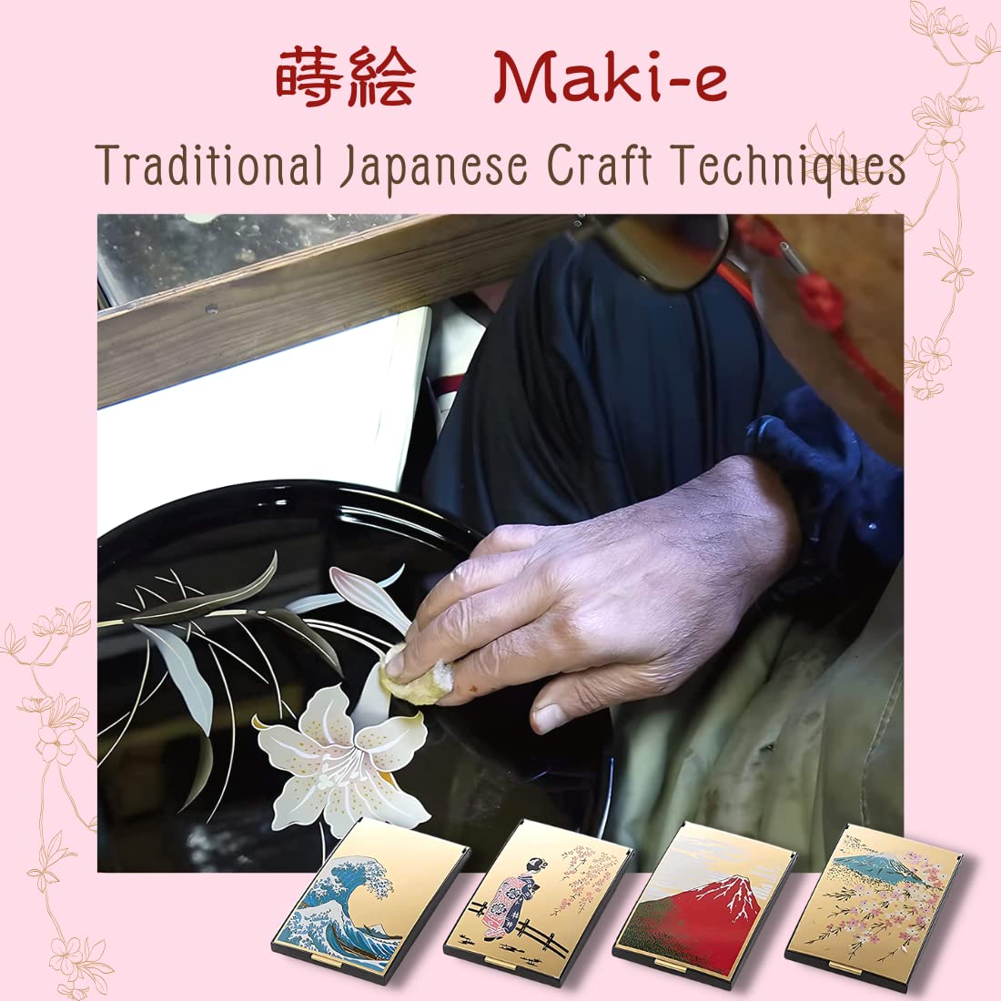 Premium Japanese Maki-e Art Compact Makeup Mirror by HORIUCHI - 2-Sided 1X/3X Magnification, Travel Size, Elegant Gift for Makeup Lovers | Perfect for Home Vanity, Travel Essentials & Luxury Gift Giving