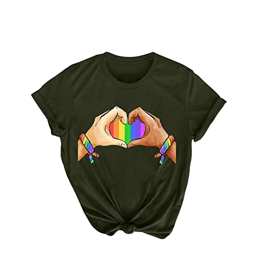 Rainbow Heart Graphic T-Shirt for Women - Short Sleeve Funny Summer Tee, Loose Casual Crew Neck Top | Perfect for Casual Outings, Beach Days & Festival Wear