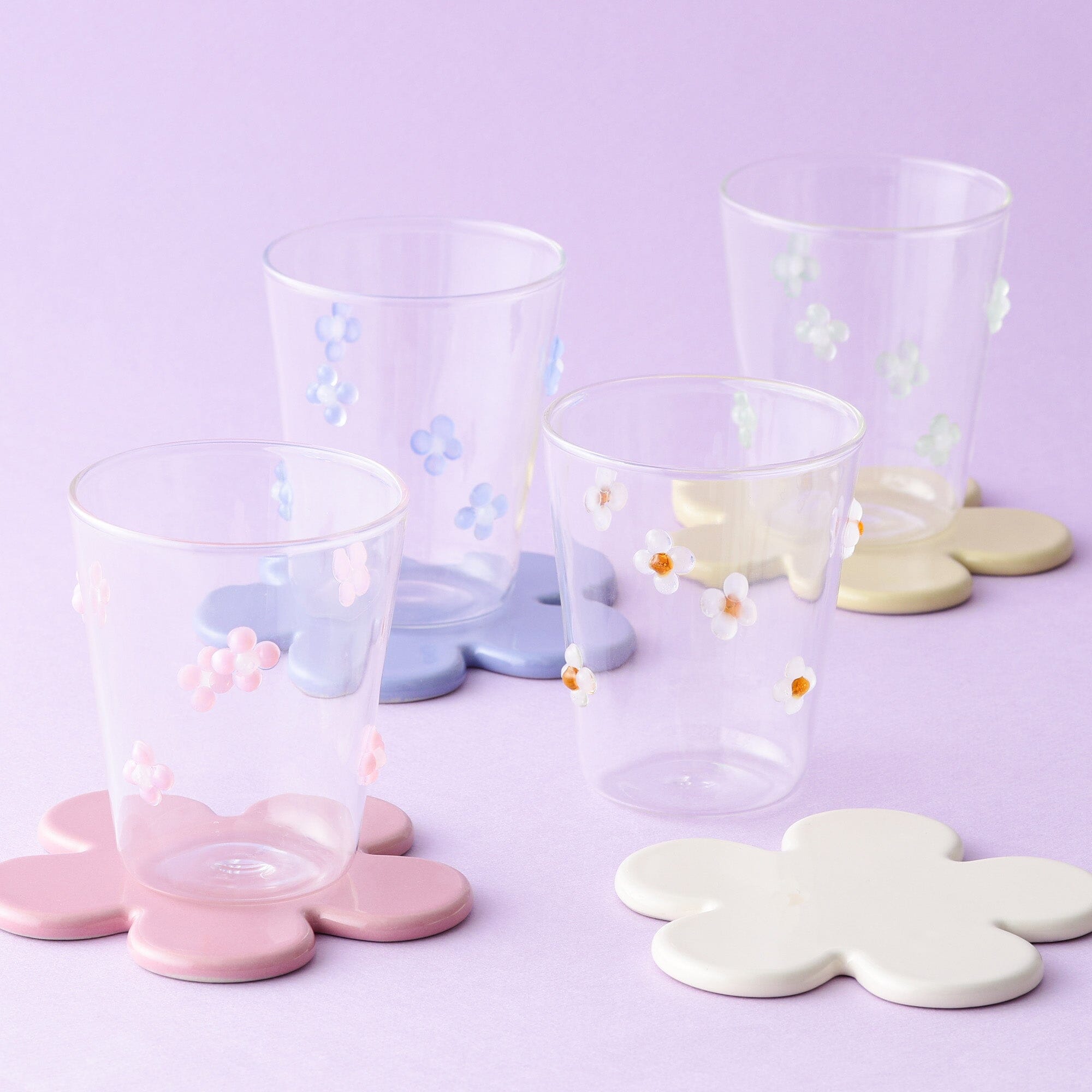 Pink Flower Coasters Set of 6 - Non-Slip Absorbent Cup Mats for Coffee, Tea, and Drinks - Perfect for Home, Office, and Party Decor