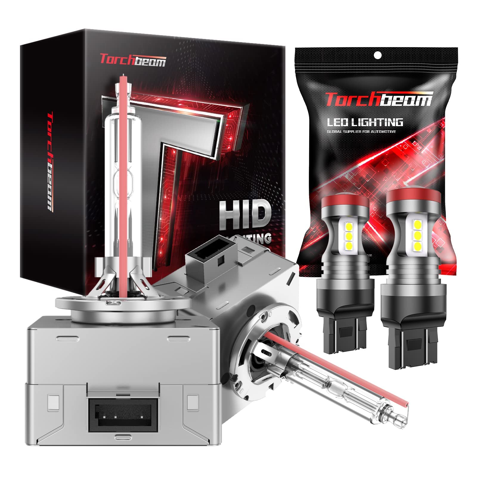 Torchbeam D3S HID 6000K Xenon Bulbs & 7440/7443 LED Bulbs Combo - 6000K White Light for Headlights and Reverse Lights (2-Pack) - Perfect for Night Driving and Enhanced Visibility