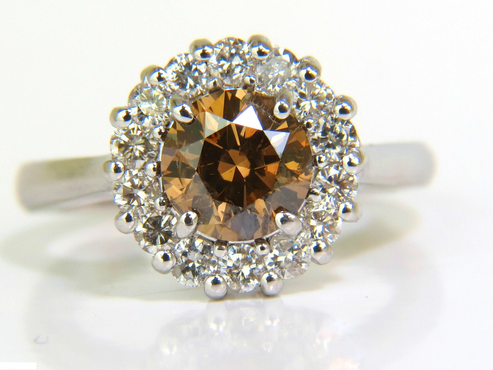 2.01CT Natural Fancy Orange Brown Diamond Cluster Halo Ring - G/VS Full Cuts - Elegant Engagement, Wedding & Anniversary Jewelry Gift