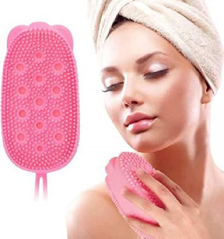Radha Krishna Silicone Bath Brush - Exfoliating Body Scrubber for Soft Skin (Pink) | Perfect for Shower, Spa & Ayurvedic Self-Care Rituals