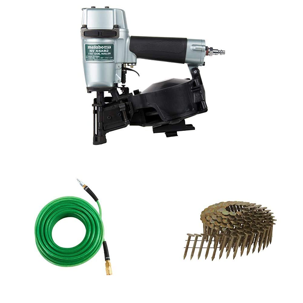 Metabo HPT Pneumatic Roofing Nailer Kit with Air Hose & 1,000 Roofing Nails - Professional Roofing Tool for Shingles, Felt Paper & Wood Decking - Ideal for Roofers, Contractors & DIY Home Projects