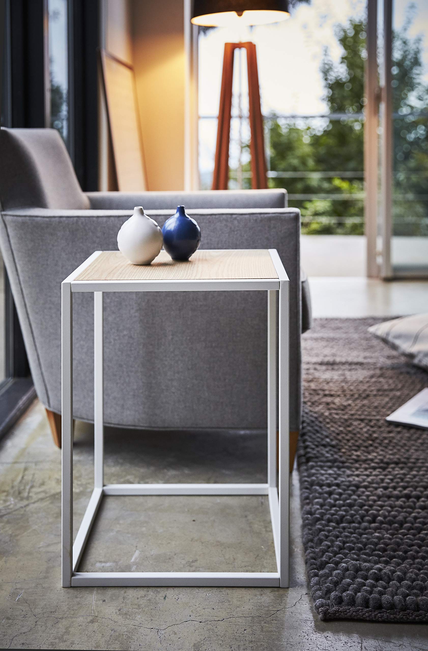 YAMAZAKI Home 3324 Tower Square Coffee Table - Space Saving Modern White End Table for Living Room, Bedroom, or Office - Compact & Stylish Design