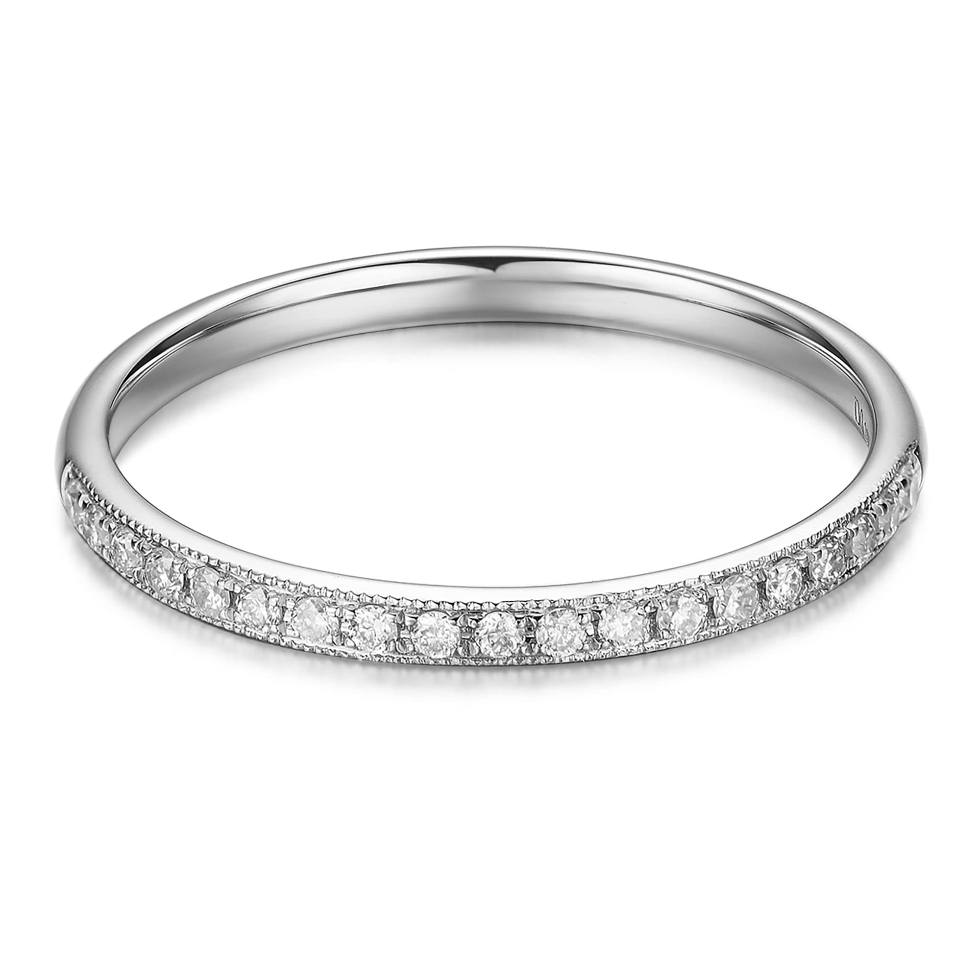 14K Gold Moissanite Wedding Band - 2mm Milgrain Eternity Ring for Women | Dainty Stackable Bridal Jewelry for Engagement, Anniversary & Special Occasions