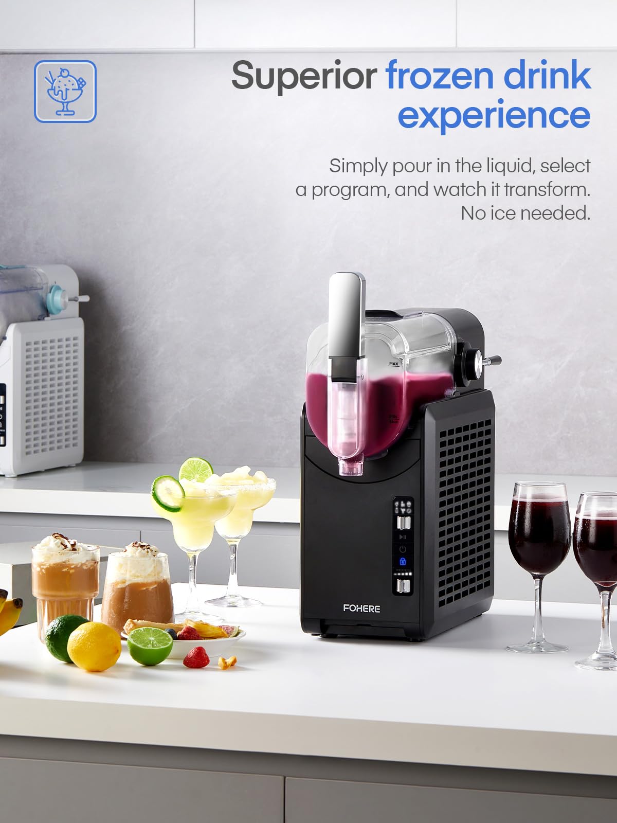 5-in-1 Slushie Machine for Home - No Ice Needed, 15-Minute Frozen Drink Maker with Self-Cleaning Function | Professional Frozen Margarita & Slushy Machine with 5 Preset Programs | Perfect for Margaritas, Frappés, Milkshakes & More | Ideal for Parties, Home Bars & Summer Entertaining - FOHERE