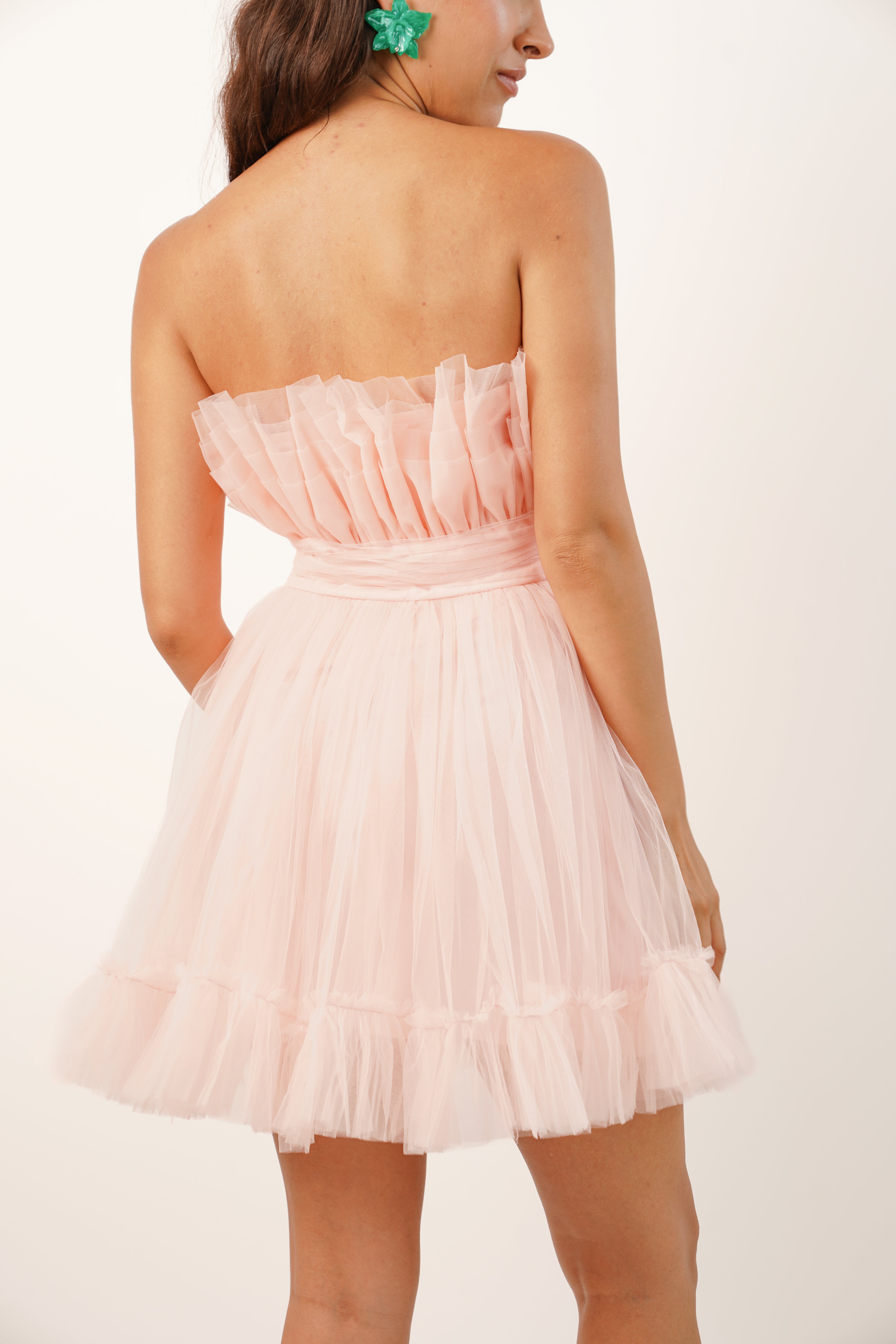 Nanita Blush Pink Tulle Mini Dress for Women - Elegant Party, Wedding Guest & Special Occasion Outfit