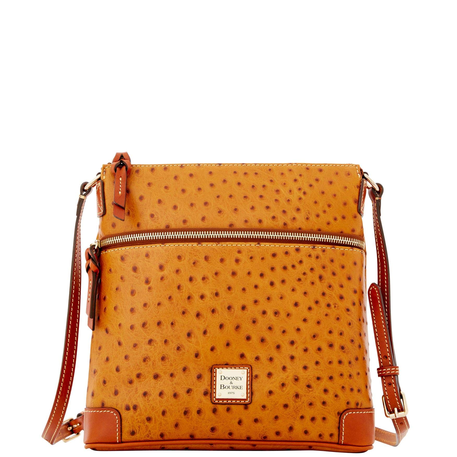 Dooney & Bourke Genuine Ostrich Embossed Leather Crossbody Bag in Tan | Stylish Women's Shoulder Purse for Everyday Use, Travel & Shopping