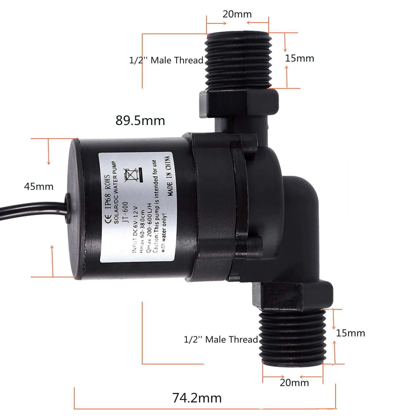 Solar DC 12V Brushless Motor Hot Water Circulation Pump for Home Heating & Solar Water Systems