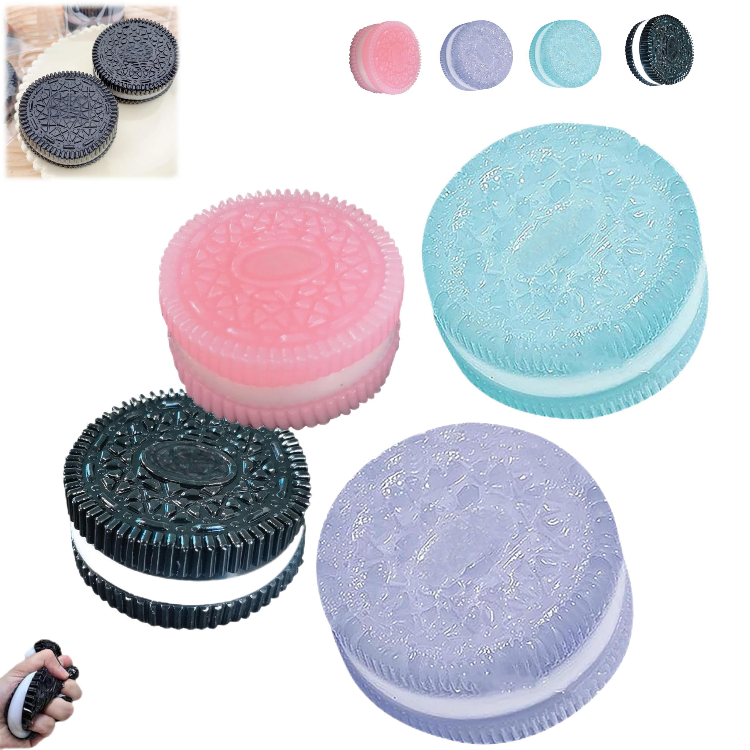 Pink Cookie Squishy Stress Relief Toy - Ultra Soft Pinching Sandwich Simulation Sensory Fidget Toy for Anxiety & Stress Relief (4 Pack) - Perfect for Office, School, and Home Relaxation