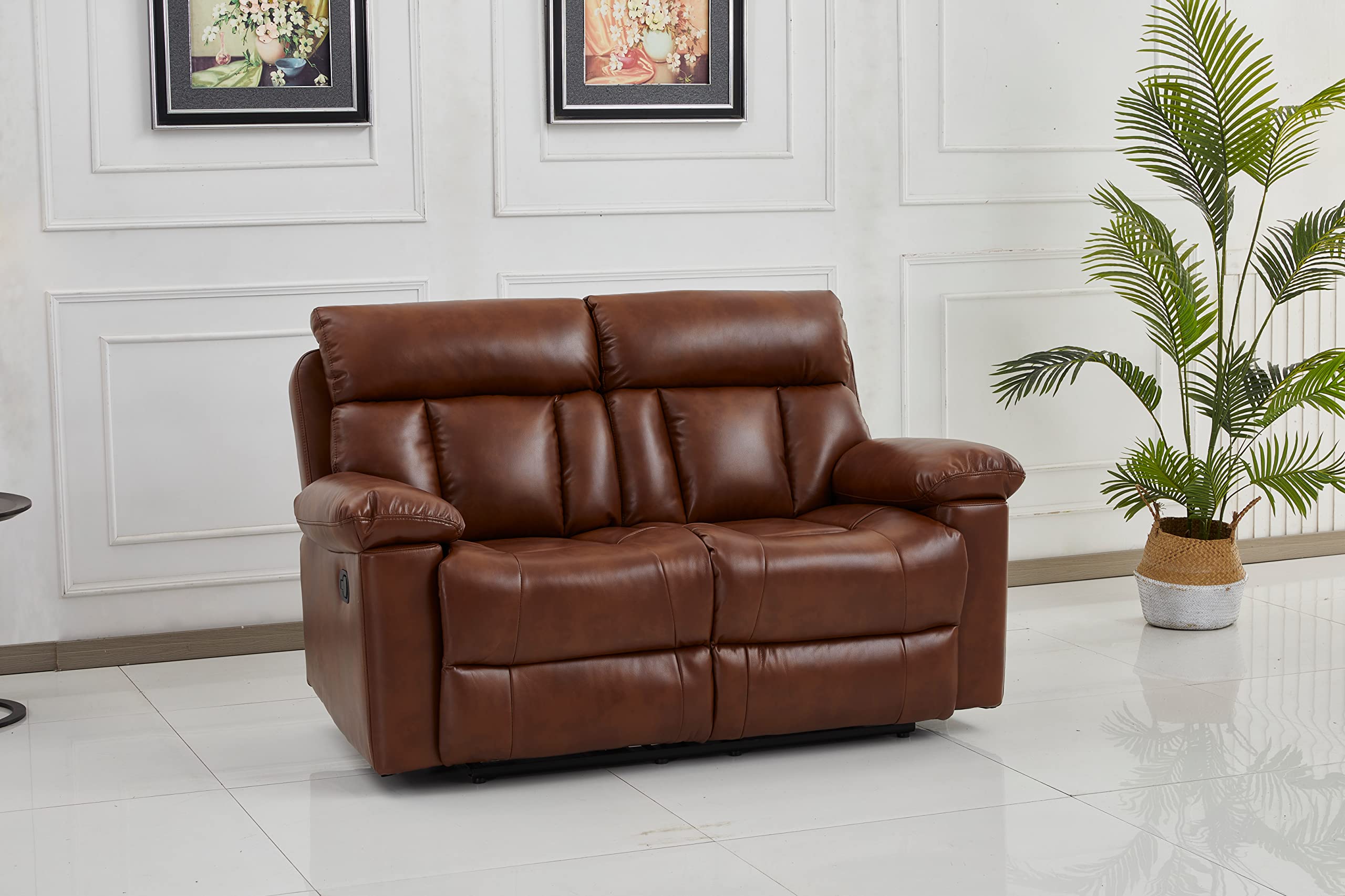 Betsy Furniture Genuine Bonded Leather Reclining Sofa Set - 2-Piece Living Room Sectional with Power Recline (Orange) - Perfect for Home Theater, Family Rooms & Small Spaces