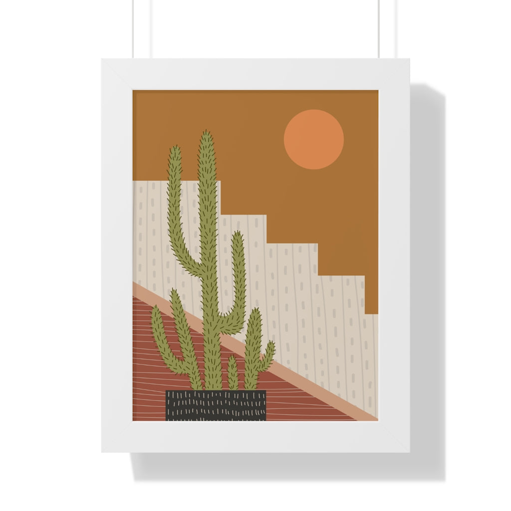 Modern Cactus Art Framed Vertical Poster - Desert Plant Wall Decor for Living Room, Bedroom & Office - Perfect for Boho Home Decor & Housewarming Gifts