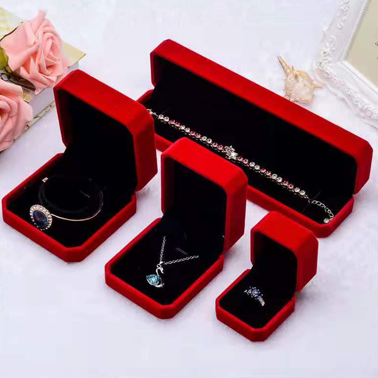 FAYADA Velvet Jewelry Box - Red Bracelet Bangle Gift Box for Wedding, Proposal, Birthday & Anniversary | Elegant Jewelry Storage & Display Case for Bracelets, Rings, Necklaces - Perfect for Gifting, Home Decor & Jewelry Organization