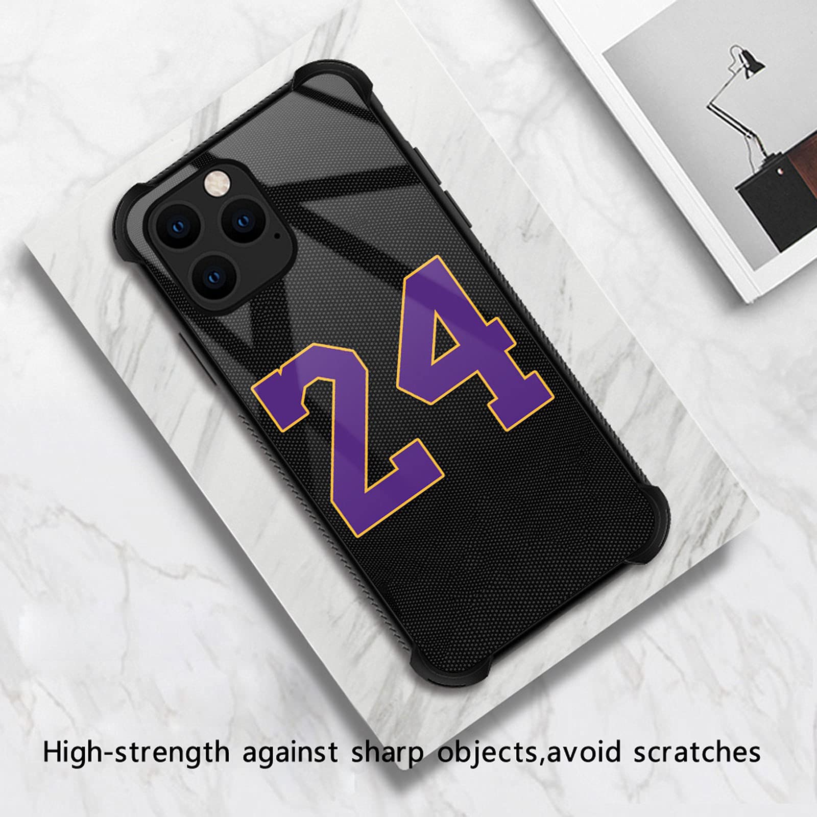 Shockproof Anti-Scratch Hard PC Back Case for iPhone 13 Mini - Black 24 Jersey Purple Yellow Amazing Pattern Design | Durable Protection for Everyday Use, Travel & Outdoor Activities