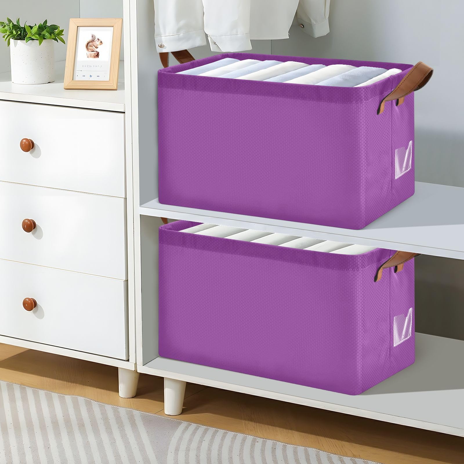 Bright Purple 2-Pack Collapsible Fabric Storage Bins with Handles - Foldable Cube Organizer Baskets for Shelves, Closet, Home & Office - Perfect for Blankets, Clothes, Toys & Home Organization
