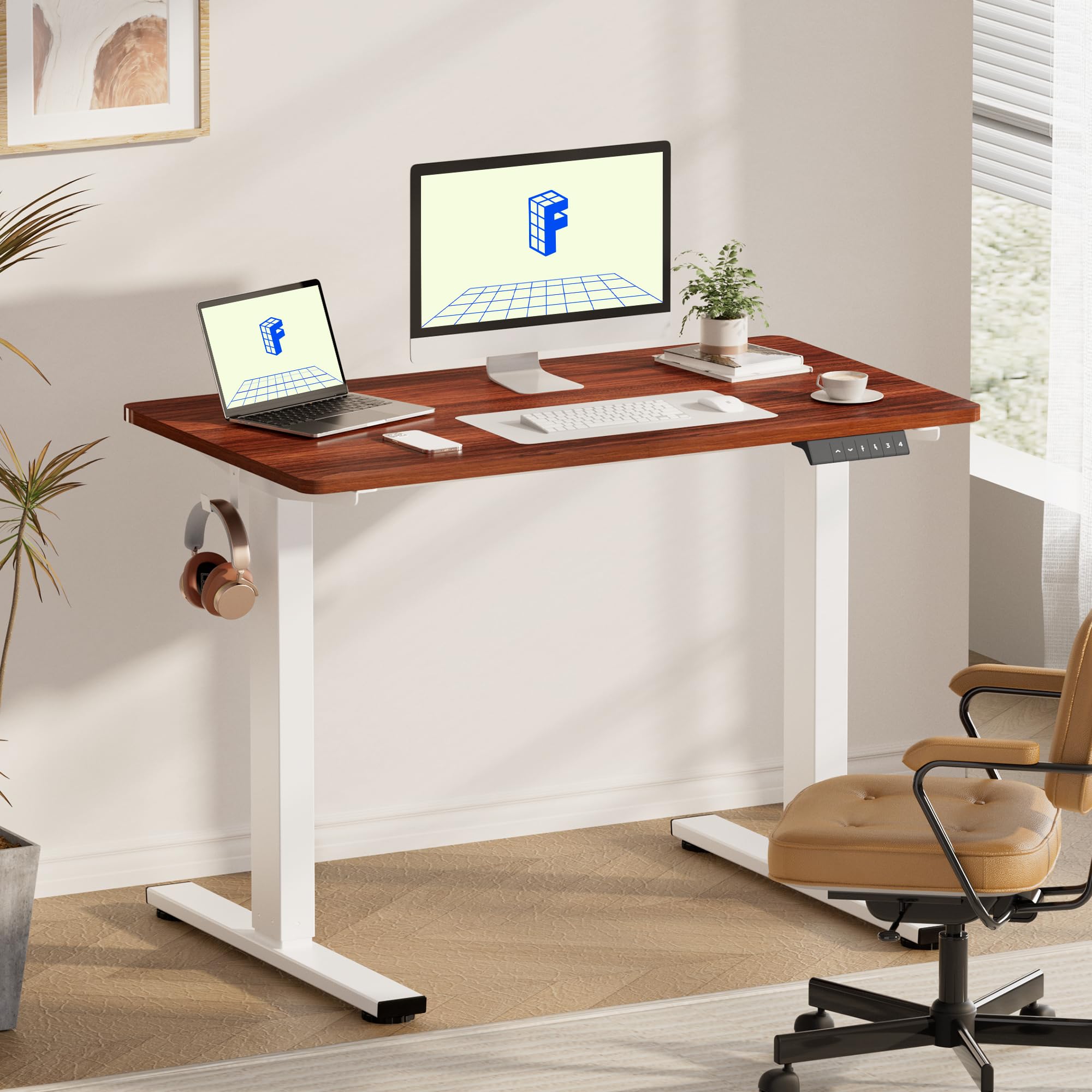 FLEXISPOT EN1 Electric Standing Desk 48 x 30 Inches - Adjustable Height Sit Stand Desk for Home Office, White Frame with 48