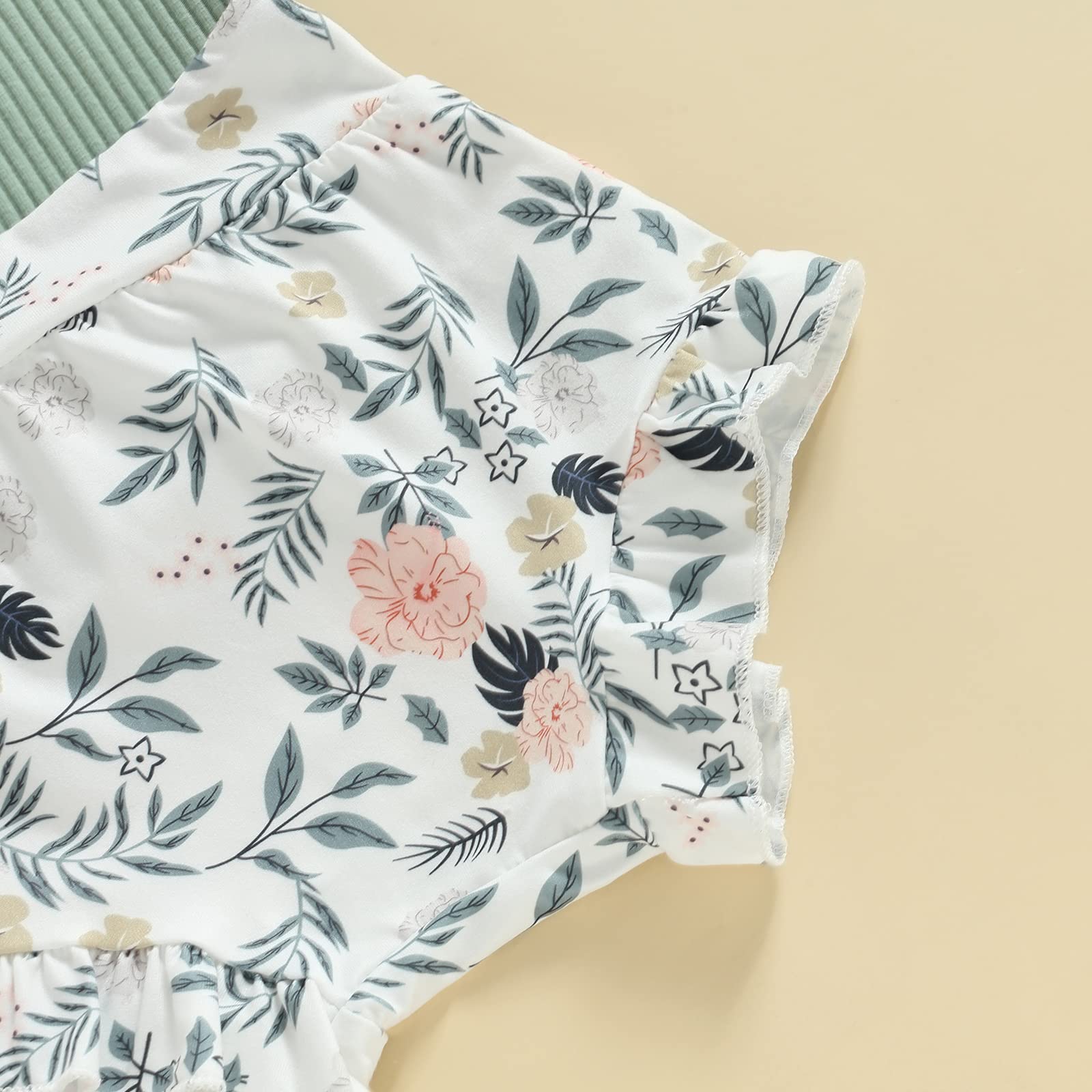 Adorable Newborn Baby Girl Summer Outfit Set - Sleeveless Floral Top & Ribbed Shorts Boho Style | Perfect for Beach, Photo Shoots & Casual Wear