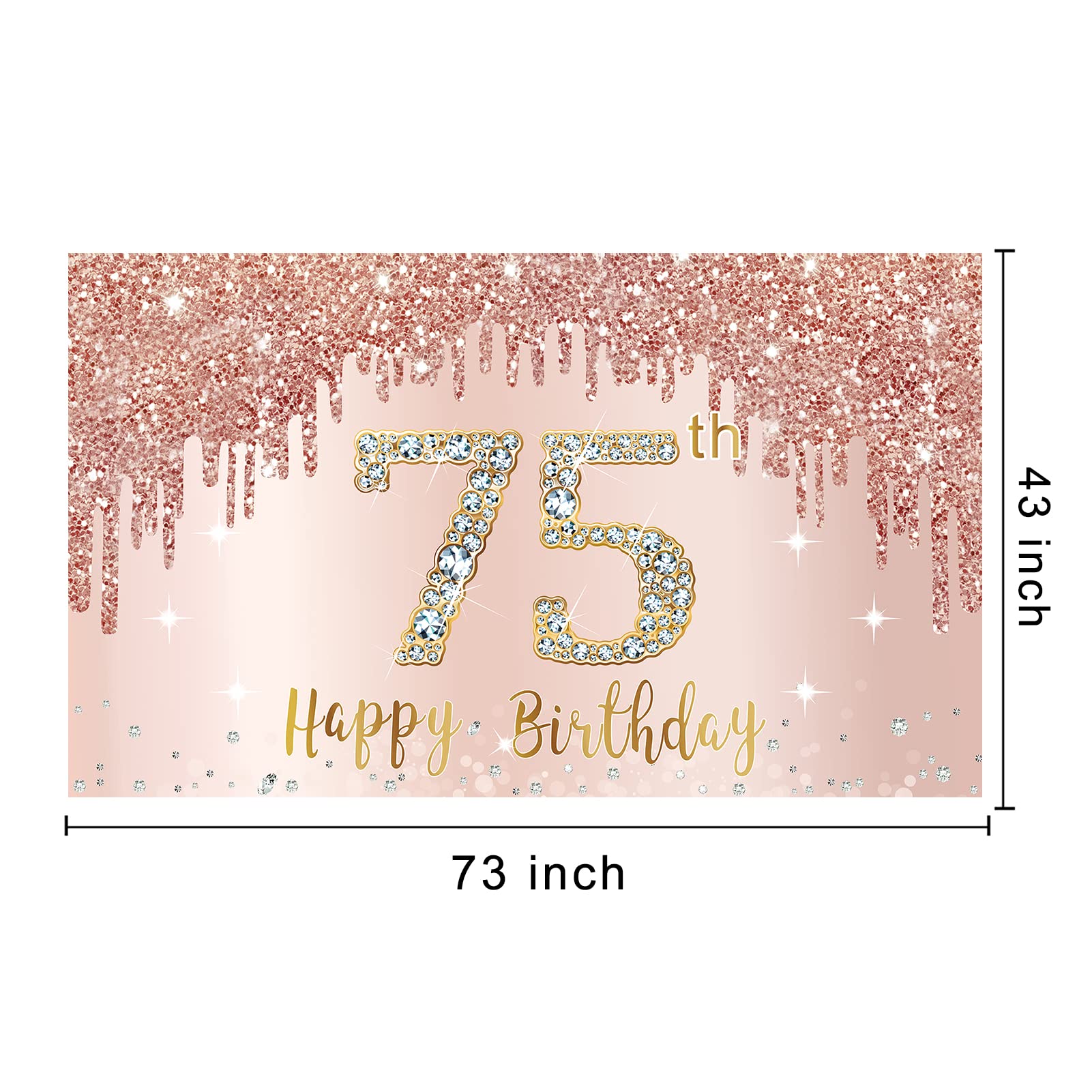 Rose Gold 75th Birthday Banner Backdrop Decorations - Elegant Pink 75 Year Old Party Sign Supplies for Women | Perfect for Photo Booth Props, Birthday Party Decor & Milestone Celebration Backgrounds