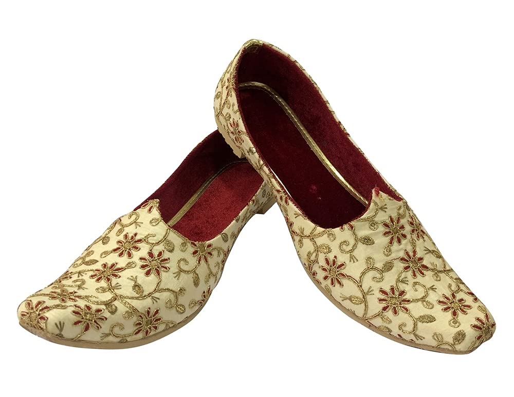 Authentic Gold Punjabi Jutti for Men | Traditional Mojari Wedding Shoes | Sherwani Ethnic Loafers for Groom | Handcrafted Indian Mules for Festivals, Ceremonies & Cultural Events
