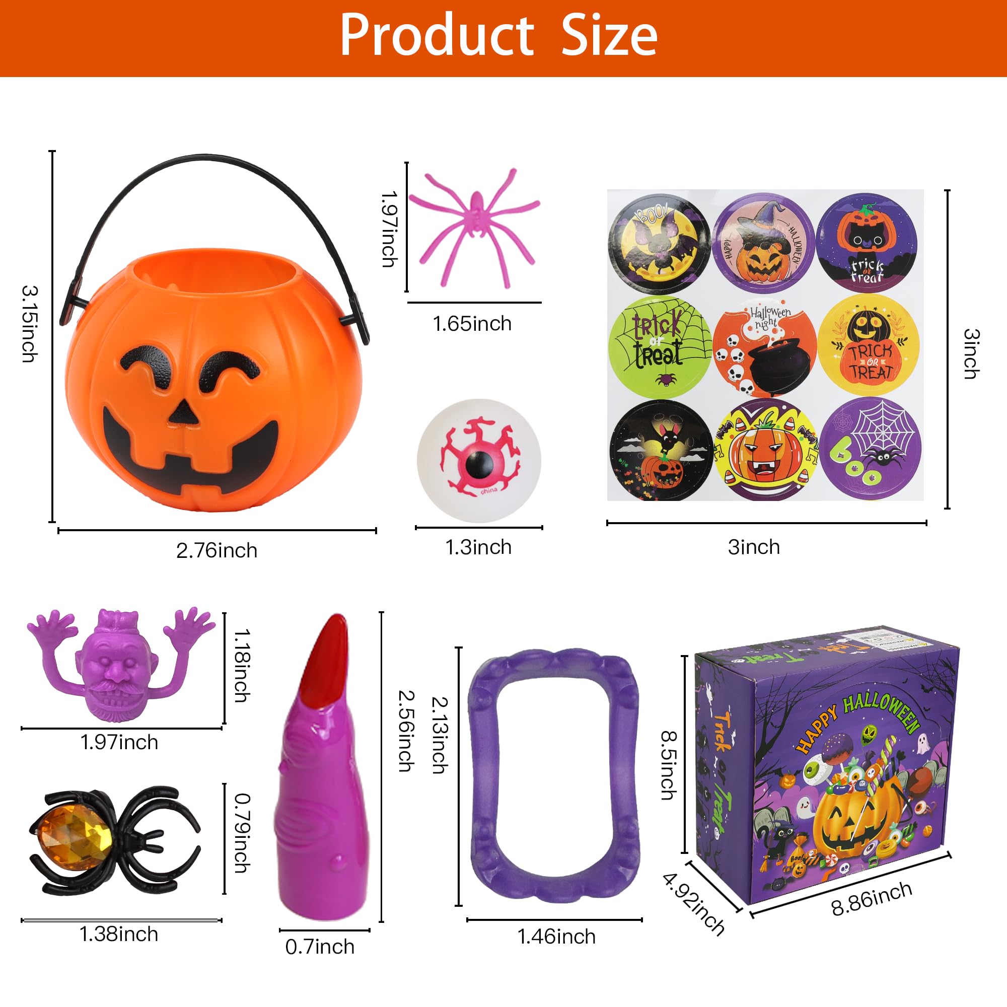 144 Pcs Halloween Party Favors for Kids - 18 Pack Prefilled Mini Pumpkin Toy Boxes Bulk Halloween Prizes, Trick or Treat Gifts, Classroom Rewards & Party Supplies for Halloween Festivities