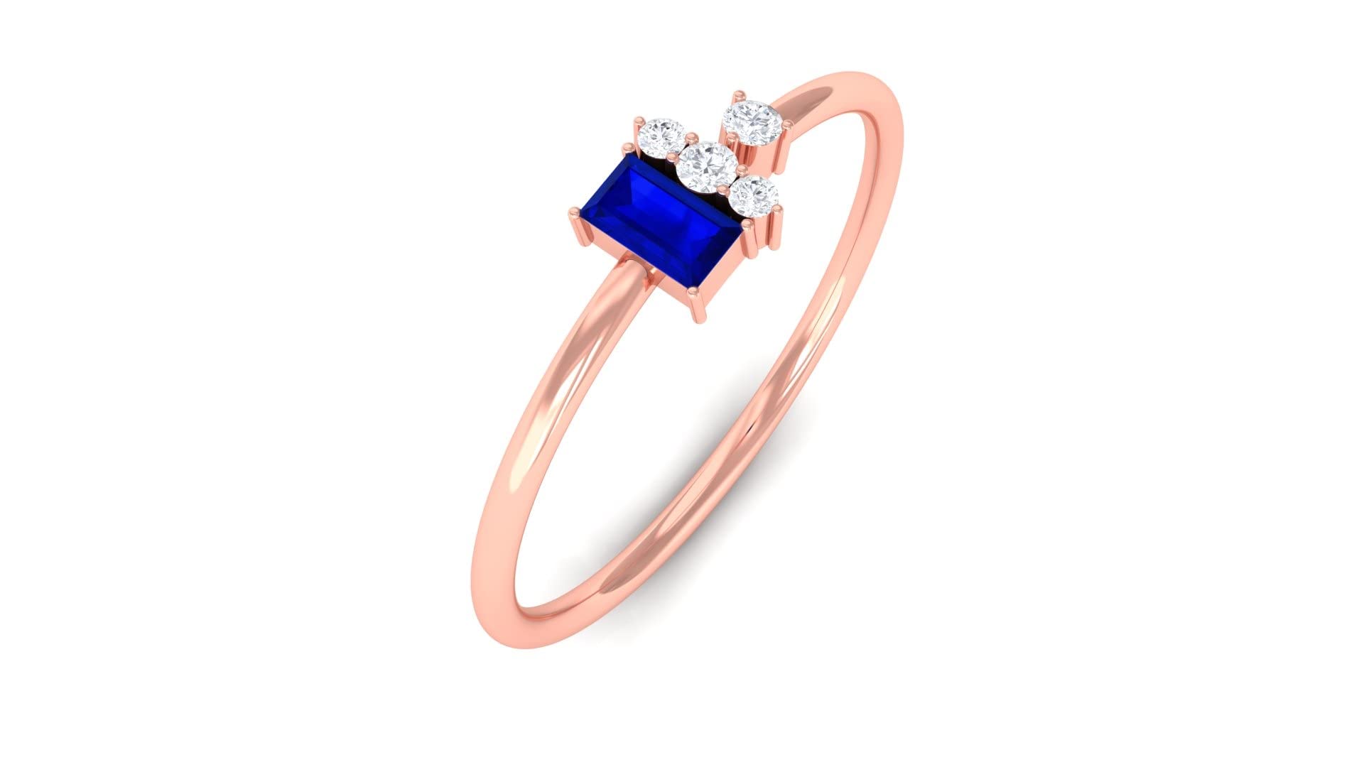 Exquisite 14K Solid Gold Created Blue Sapphire Promise Ring - Dainty Baguette Cut with Diamonds | Perfect for Engagements, Anniversaries & Special Occasions