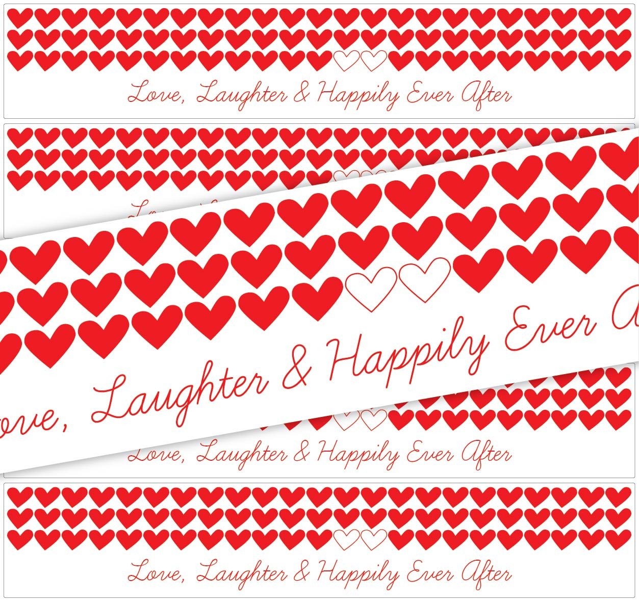 24 Hearts Waterproof Water Bottle Labels - Personalized Name Stickers for Kids & Adults, Love Laughter Happily Ever After (Red) - Perfect for School, Office, Gym & Travel