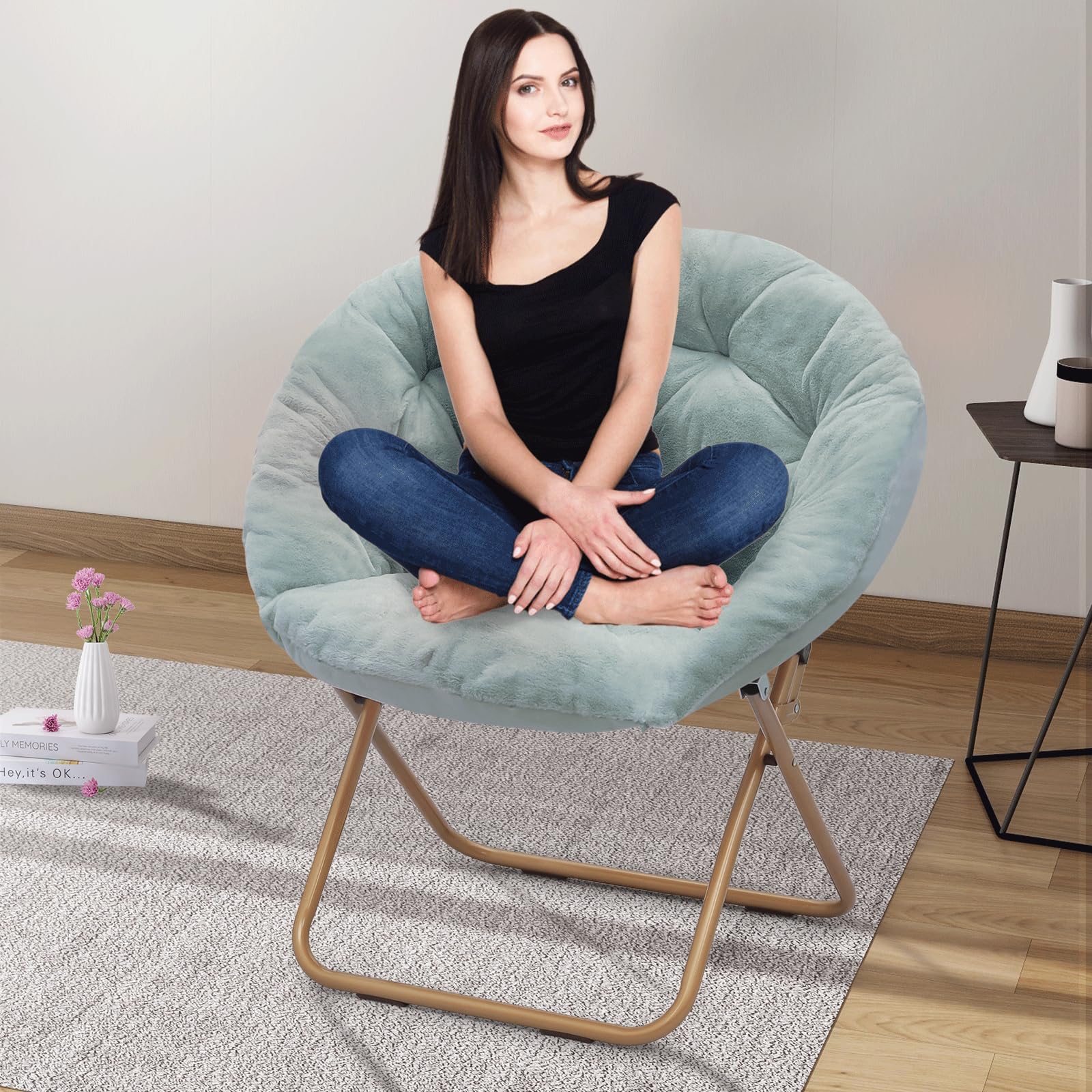 **Foldable Oversized Moon Saucer Chairs for Adults – Large Cozy Lounge Chair for Bedroom, Living Room, or Outdoor – Teal, Set of 2**