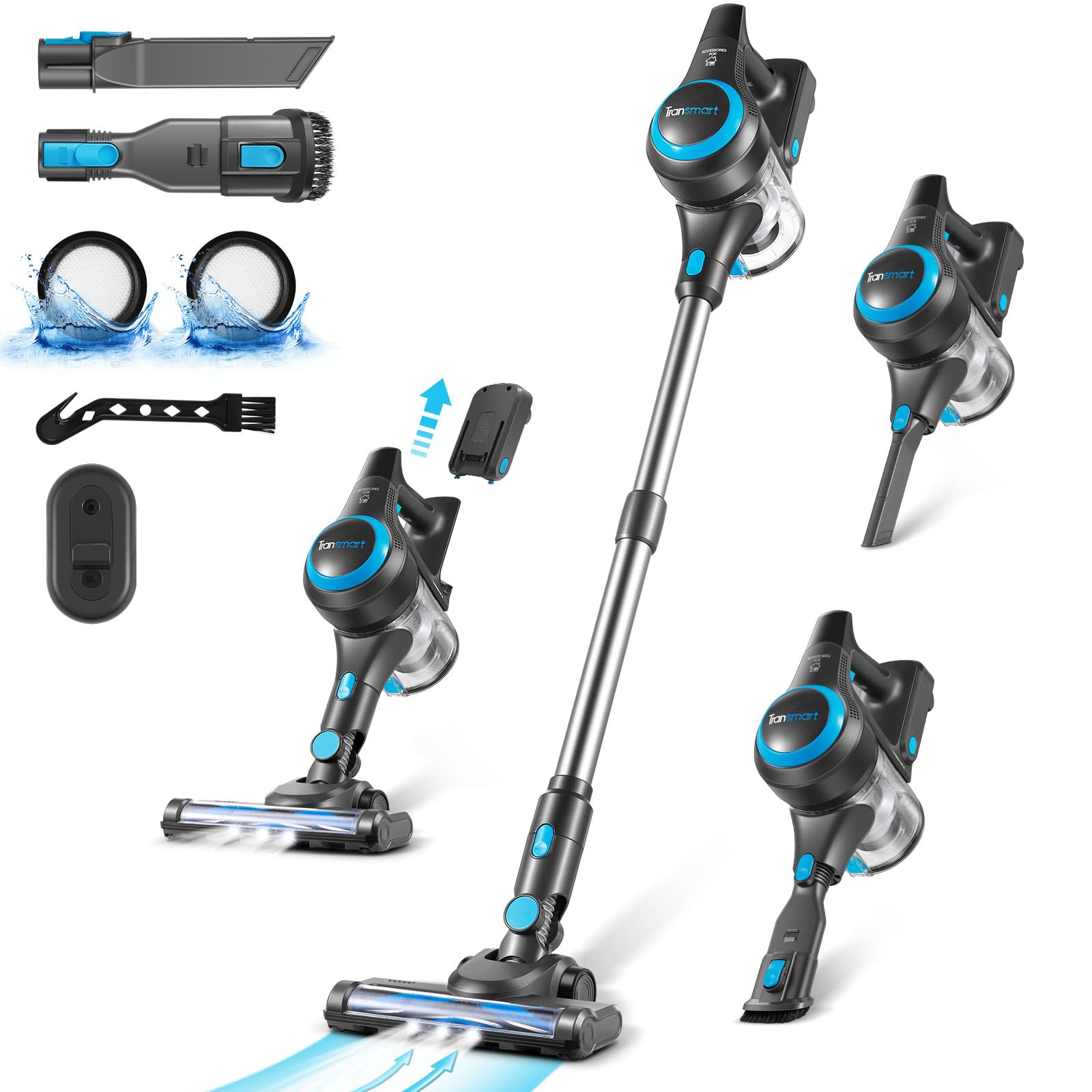 TRANSMART Cordless Vacuum Cleaner - 18KPa Powerful Suction Lightweight Stick Vacuum, 6-in-1 Rechargeable Handheld Vacuum with 40 Min Runtime, Perfect for Hard Floors & Pet Hair Cleaning | Ideal for Home, Apartment, Car & Pet Owners