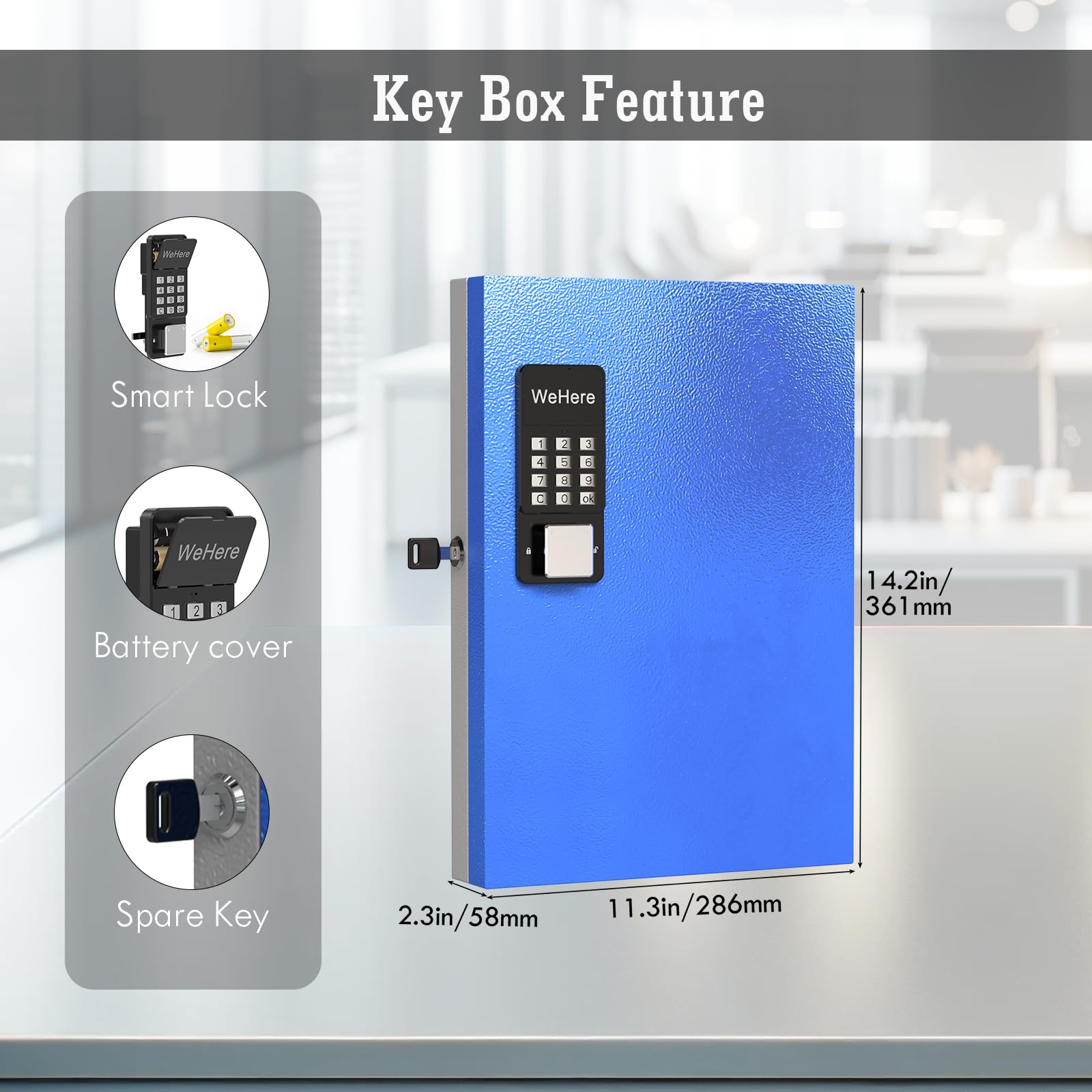 WeHere 32-Key Smart Lock Box - Wall Mount Key Cabinet with Bluetooth, OTP, Wi-Fi & Fixed Code Unlock | Key Organizer Holder for Office, Valet, Realtor & Hotel Use | Secure Key Management Solution for Property Access