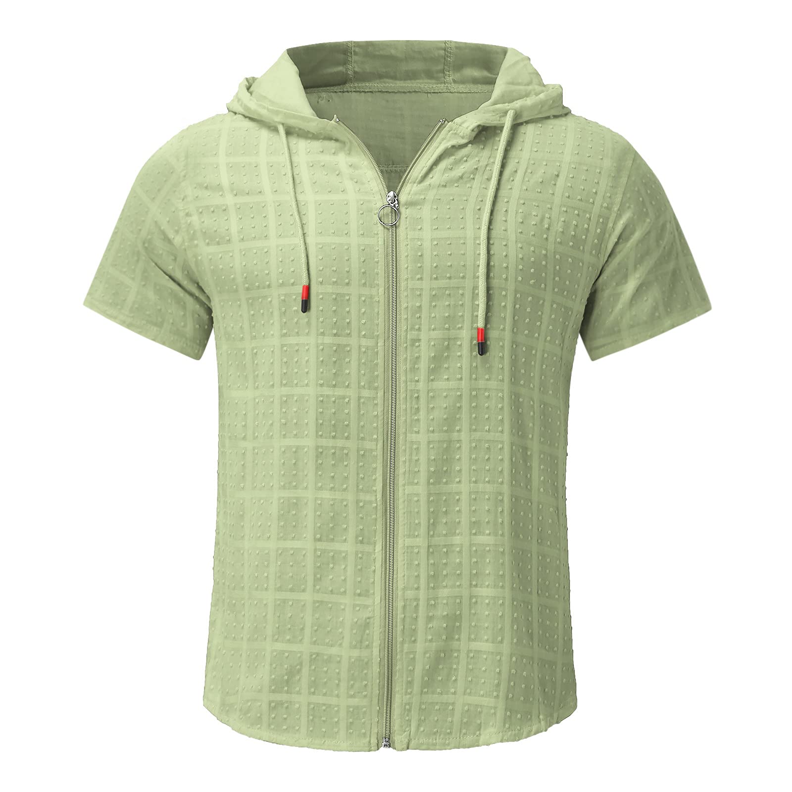 Men's Casual Short Sleeve Zipper Hoodie - Solid Color Drawstring Pullover T-Shirt & Peach Dress Shirt for Everyday Wear | Perfect for Work, Gym, and Outdoor Activities
