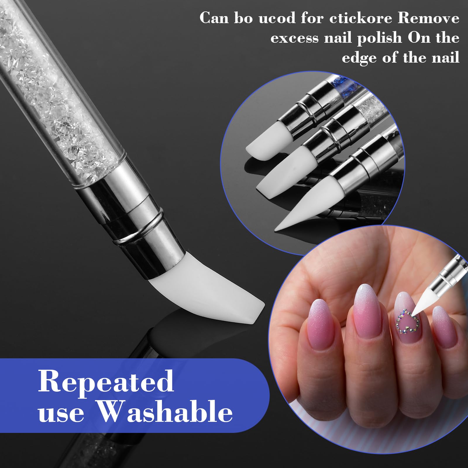 3PCS Silicone Nail Brush Set - Dual Tipped Nail Art Tools for Sculpting, Rhinestone Application & 3D Gel Design | Professional Nail Foil Drawing & Shaping Kit for Home & Salon Use