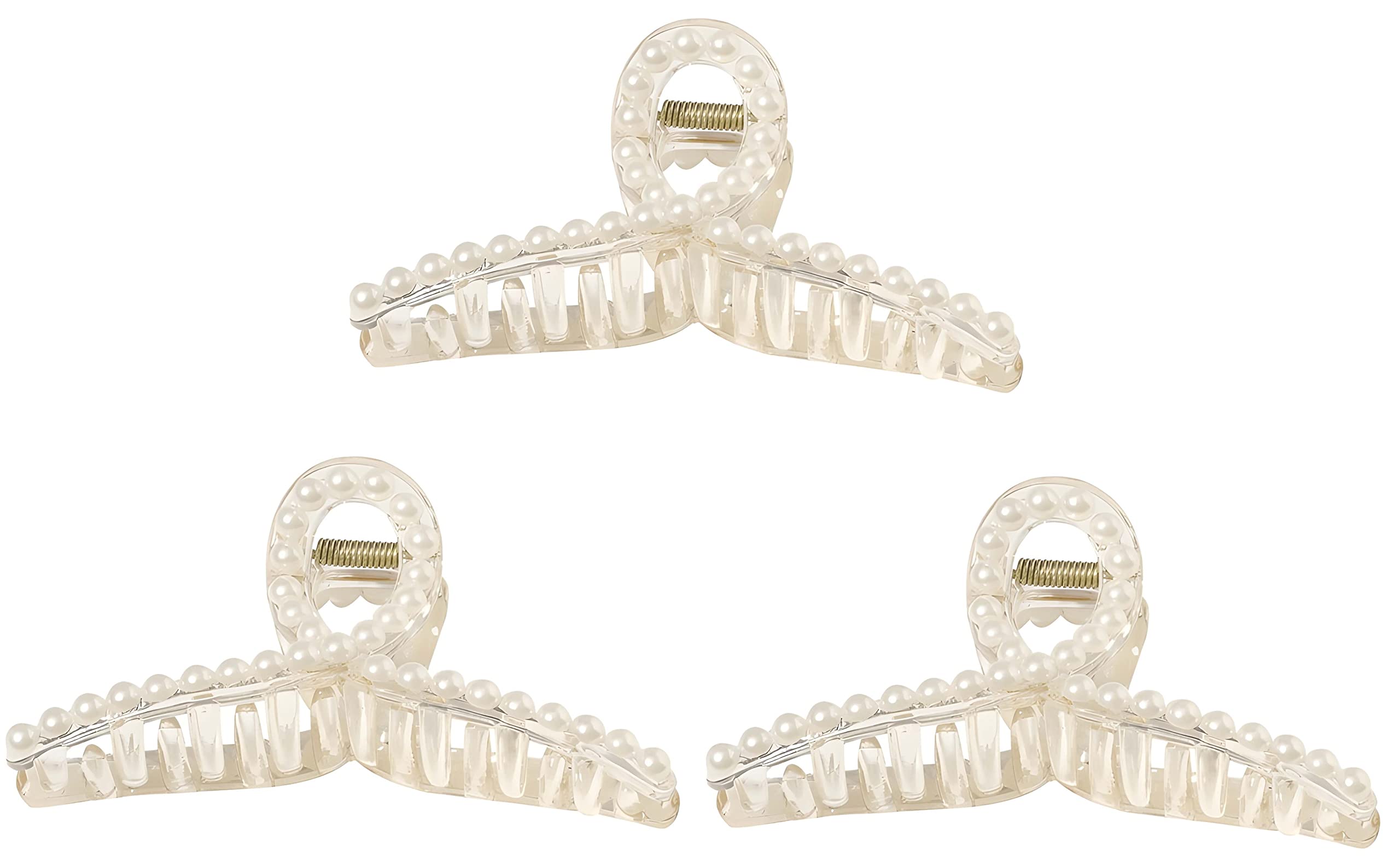 ANNA CREATIONS 3-Piece Pearl Hair Claw Clips for Women - Large Jaw Clips, Barrettes & Hair Clutches for Long Hair - Perfect for Updos, Ponytails & Everyday Styling