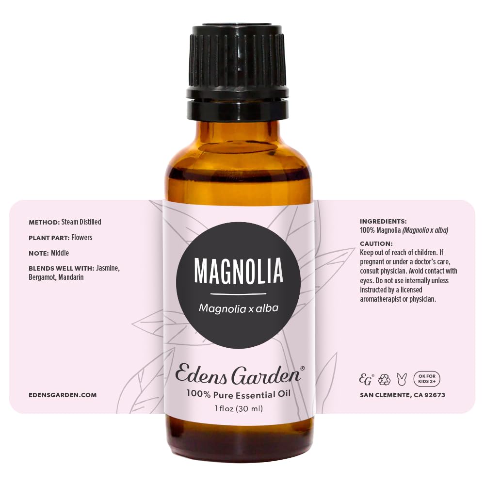 Edens Garden 100% Pure Magnolia Essential Oil - Undiluted, Natural, Therapeutic Grade for Aromatherapy, Diffusers, Skin Care, Candles & Safe for Kids (1 fl oz / 30 ml) - Perfect for Relaxation, Stress Relief & Home Fragrance