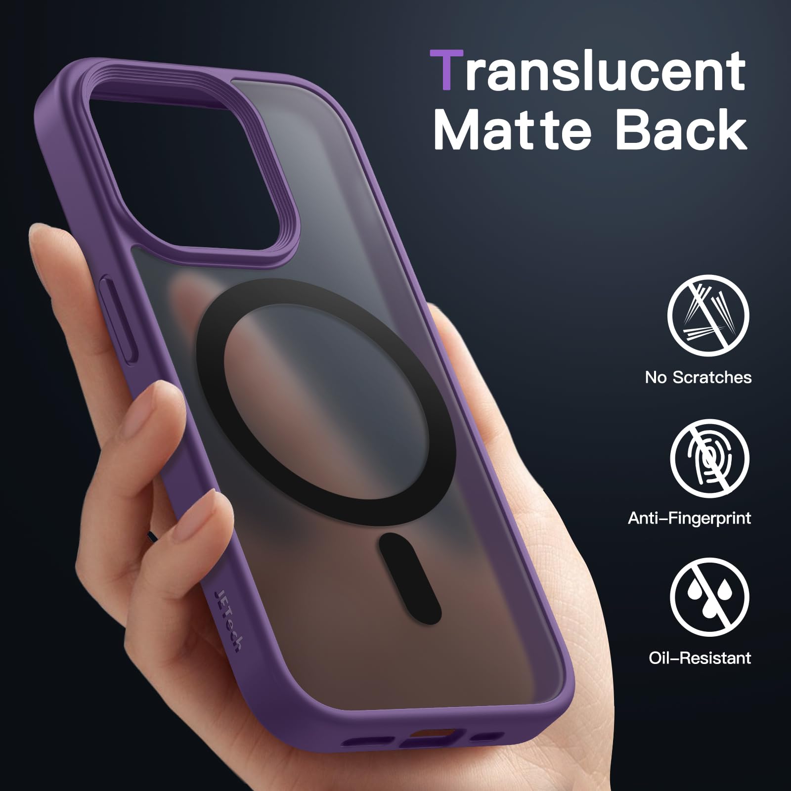 JETech Magnetic Case for iPhone 14 Pro 6.1 Inch - Slim Shockproof Phone Cover with MagSafe Compatibility, Translucent Matte Back in Deep Purple | Perfect for Everyday Protection & Wireless Charging