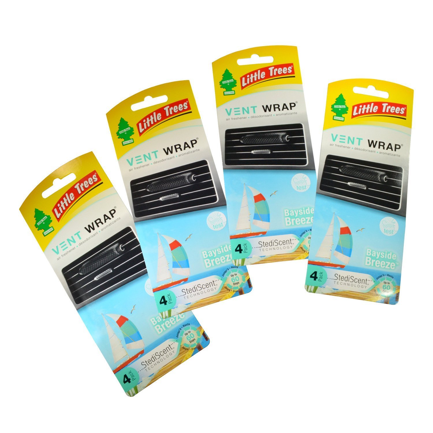Little Trees Vent Wrap Air Freshener 4-Packs - Bayside Breeze Scent for Car, Home & Office - Eliminate Odors & Freshen Air Naturally - Perfect for Vehicles, Closets & Small Spaces