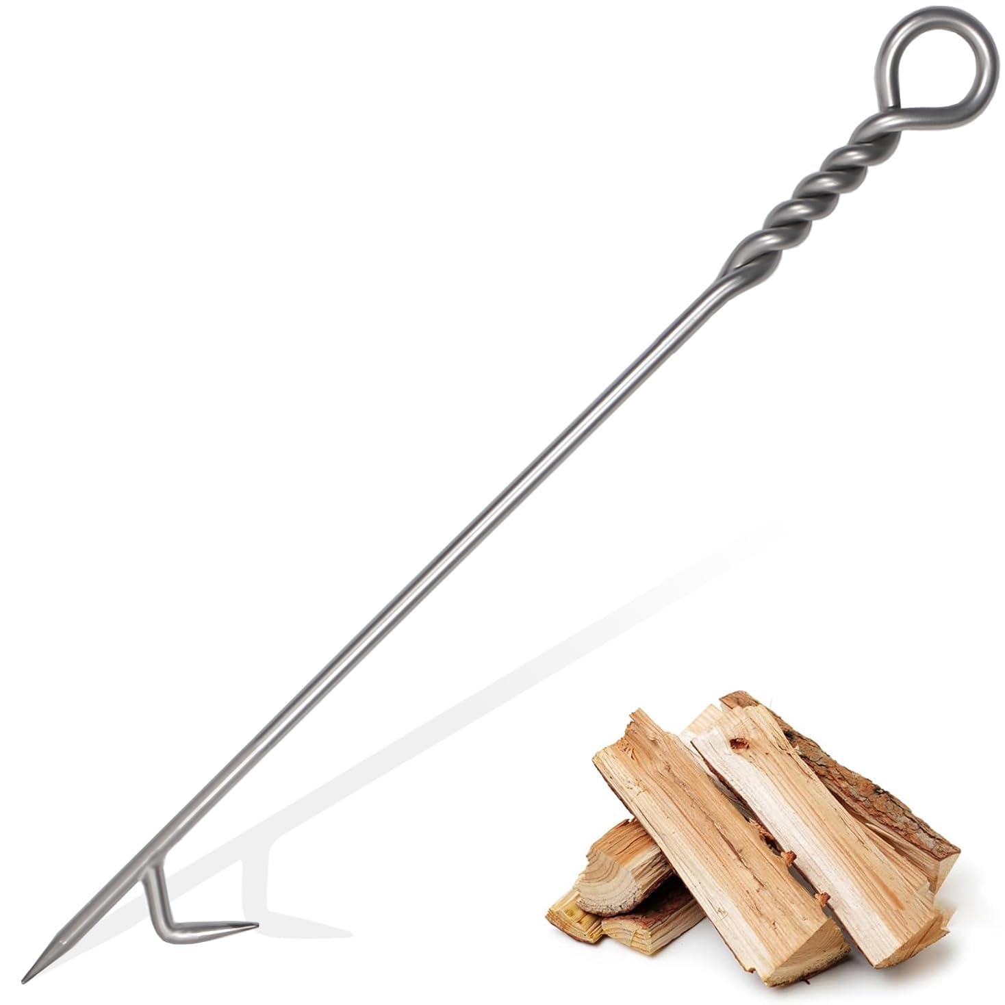 40in Stainless Steel Fire Poker for Fire Pit - Twisted Rope Design Fireplace Poker for Camping, Firewood Logs & Coals - Indoor/Outdoor Use for Fireplace, Wood Stove & Backyard Bonfires