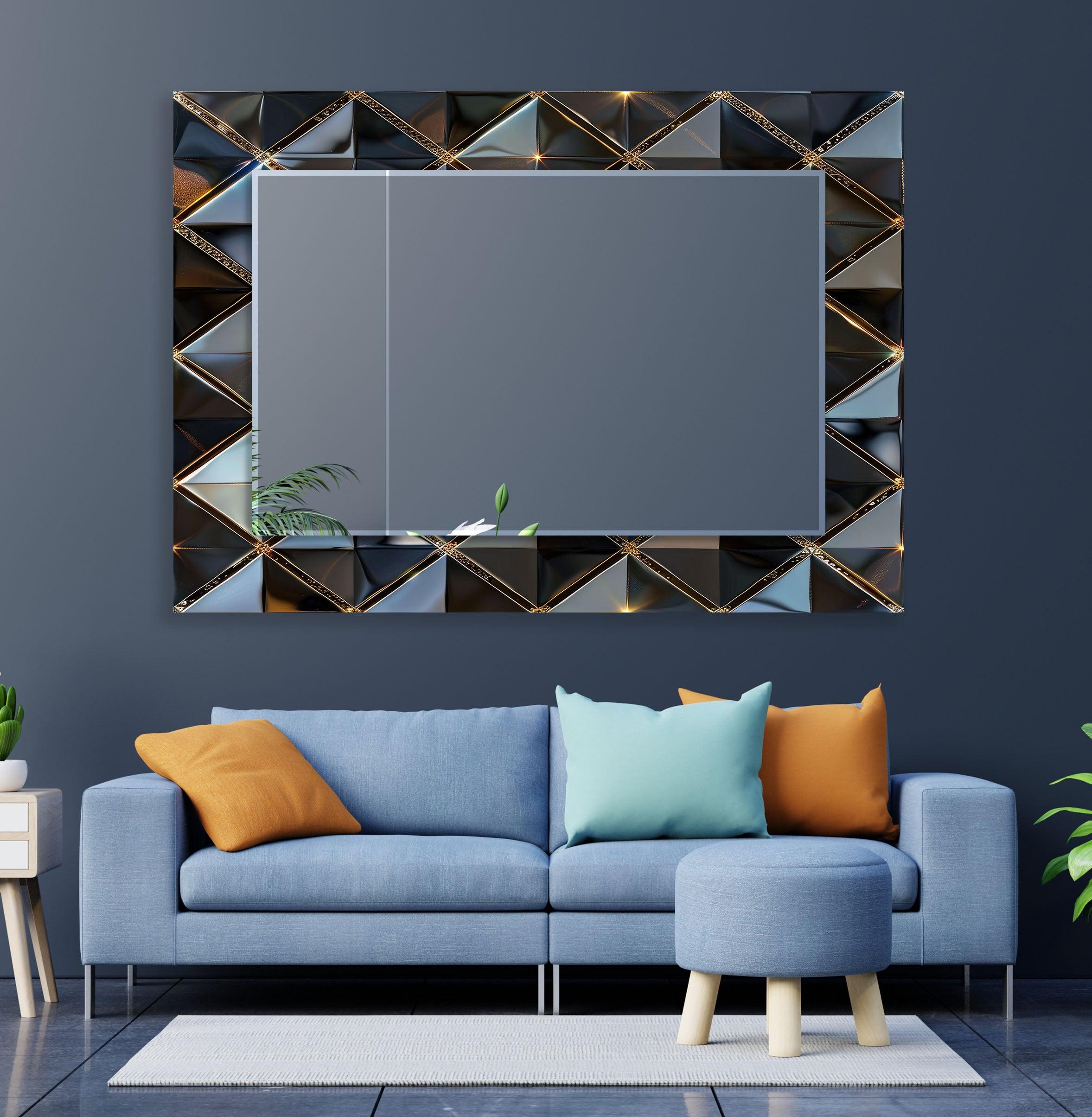 Modern Black Geometric Wall Mirror - Stylish Home Decor for Living Room, Bedroom & Entryway - Perfect for Selfies & Interior Design