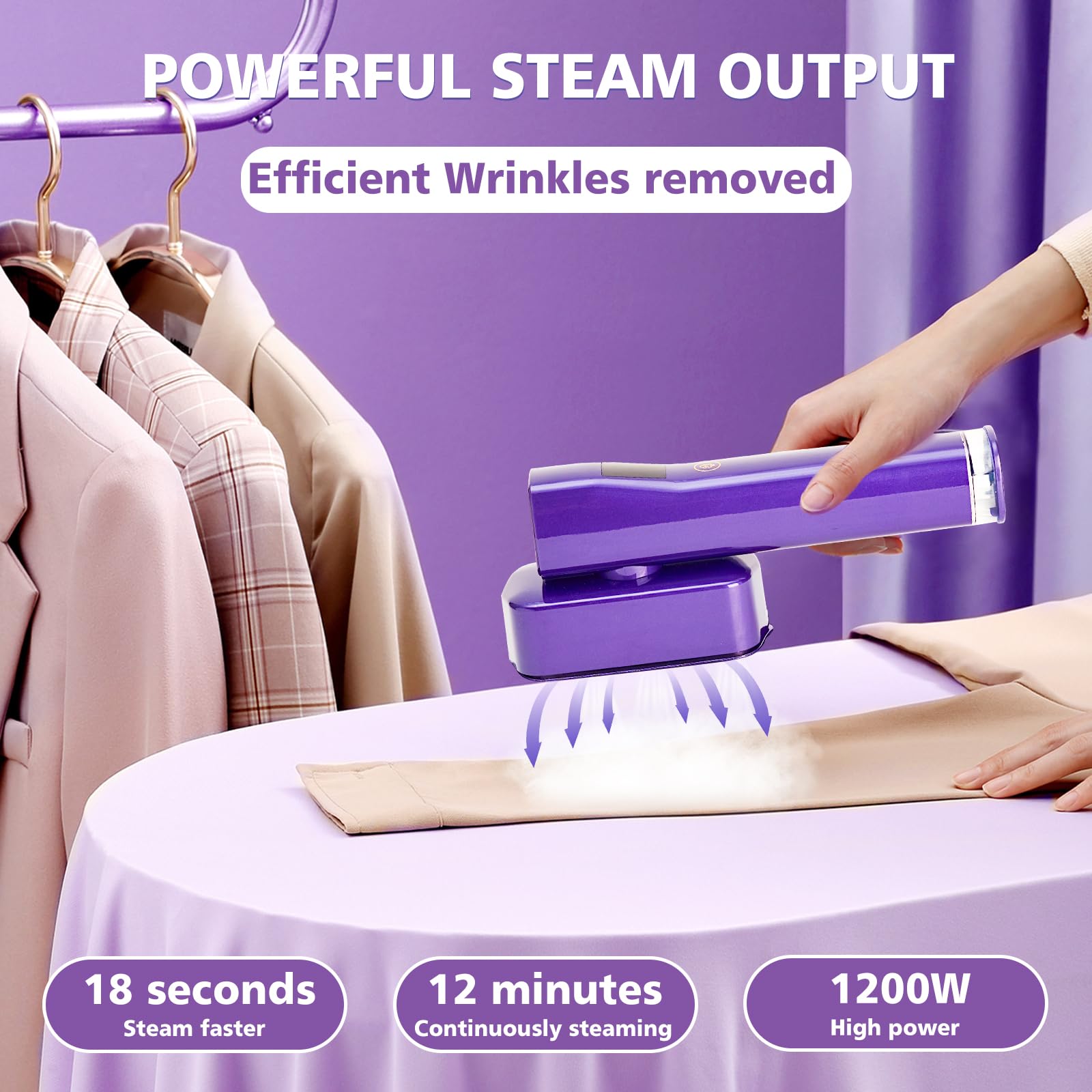 Portable Handheld Steamer for Clothes - 1000W Fast Heating Garment Steamer with 6ft Power Cord, 3 Steam Levels & 2-in-1 Design | Lightweight Travel Steamer for Wrinkles Removal at Home, Office & Hotels | Perfect for Business Trips, Weddings and Daily Outfits