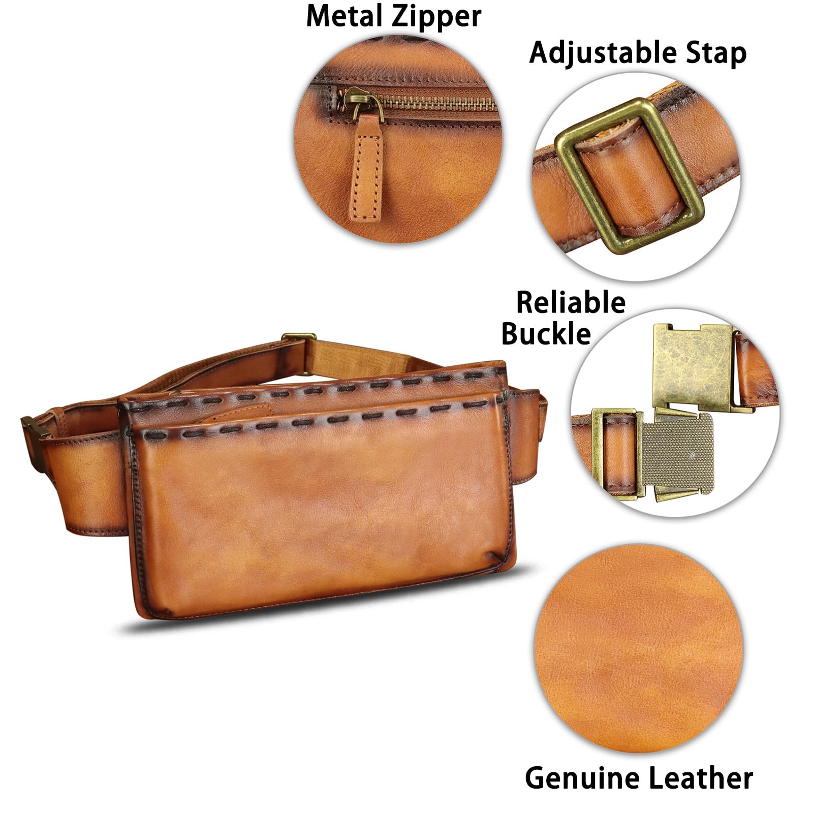 LRTO Genuine Leather Waist Bag for Women & Men - Real Leather Fanny Pack, Hip Bag, Crossbody Sling Bag, Chest Purse (Brown) - Perfect for Travel, Hiking, Running & Everyday Use - LRTO-15006