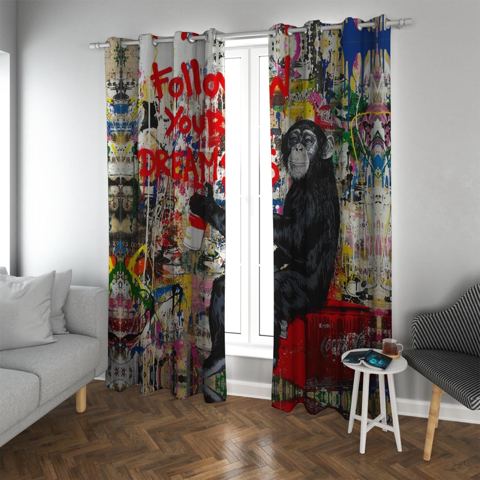 Banksy Street Art Blackout Curtains Set of 2 Panels - 60x84 Inches, Energy Efficient Room Darkening Window Treatment for Bedroom, Living Room & Nursery (Graffiti Inspired Design) | Perfect for Light Sleepers, Home Theaters & Baby Nurseries