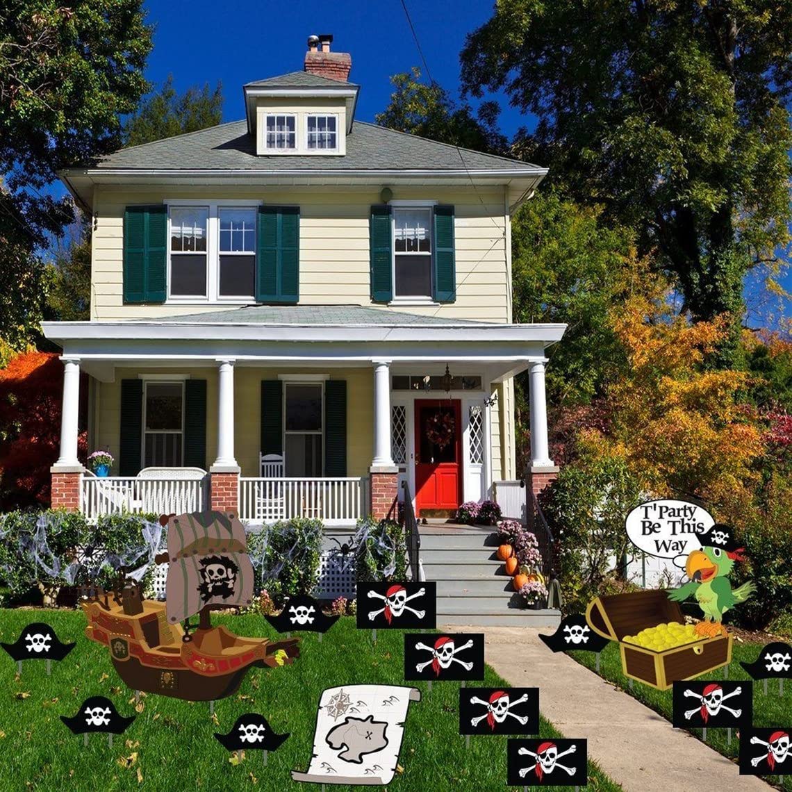 VictoryStore Pirate Theme Pathway Markers - 9 Piece Halloween & Birthday Yard Decor Set for Outdoor Lawn Signs | Perfect for Garden Parties, Themed Events, and Holiday Decorations