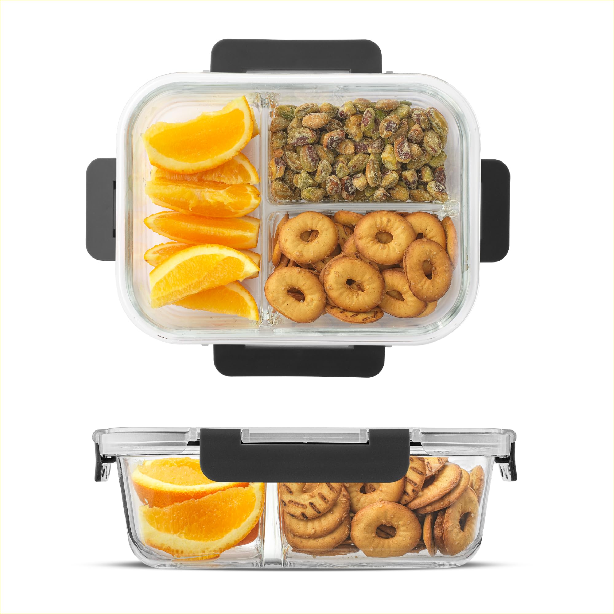 JoyJolt 3-Compartment Glass Meal Prep Bento Box Set - 5 Pack Airtight Food Storage Containers with Lids for Portion Control, Weight Loss & Healthy Eating | Perfect for Office Lunches, Meal Prepping & On-the-Go Nutrition