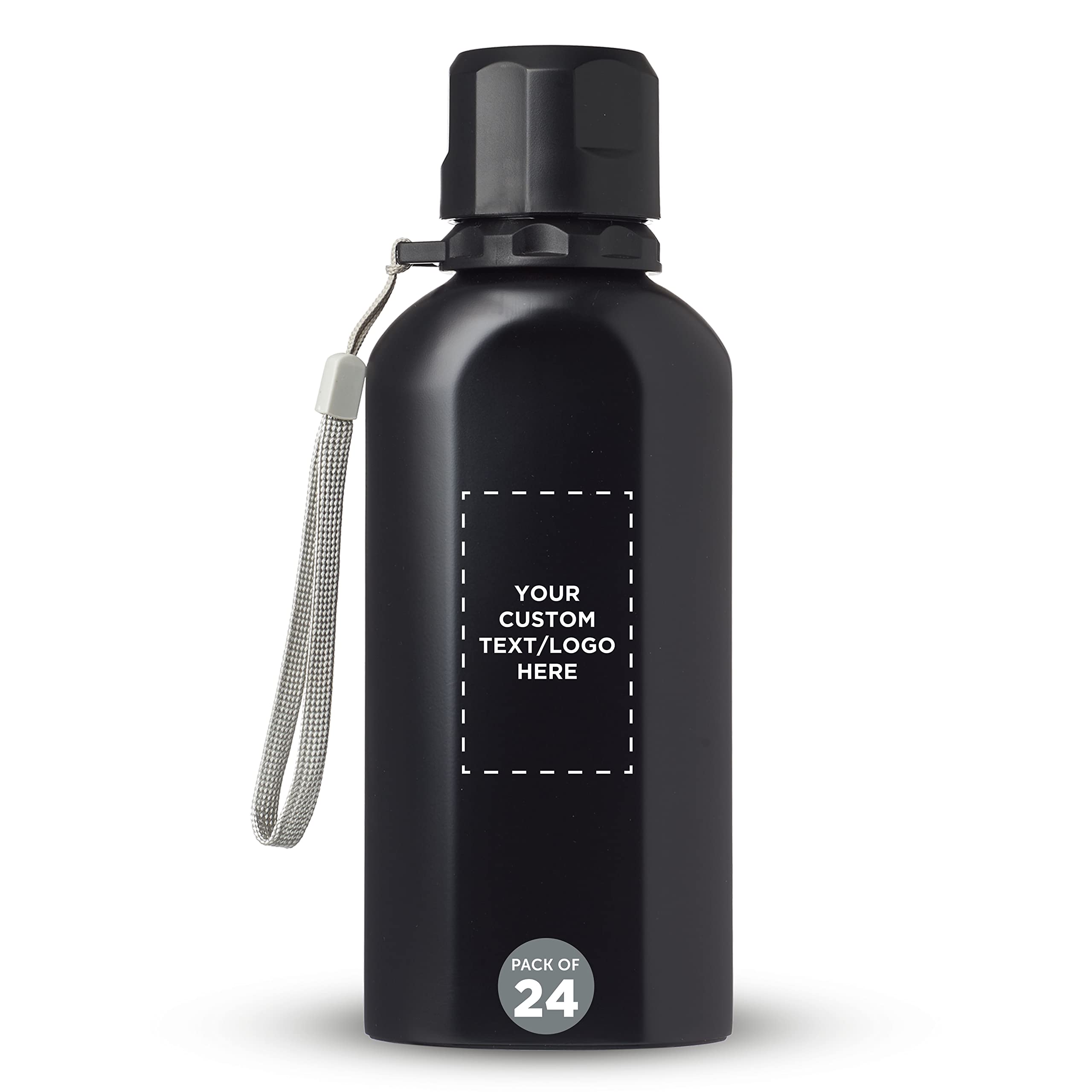 Custom 23oz Stainless Steel Water Bottles Bulk Pack of 24 - Personalized Reusable Insulated Thermo Bottle for Gym, Hiking, Cycling & School - Eco-Friendly Black Sports Water Bottle - Perfect for Outdoor Activities, Team Events & Corporate Gifts