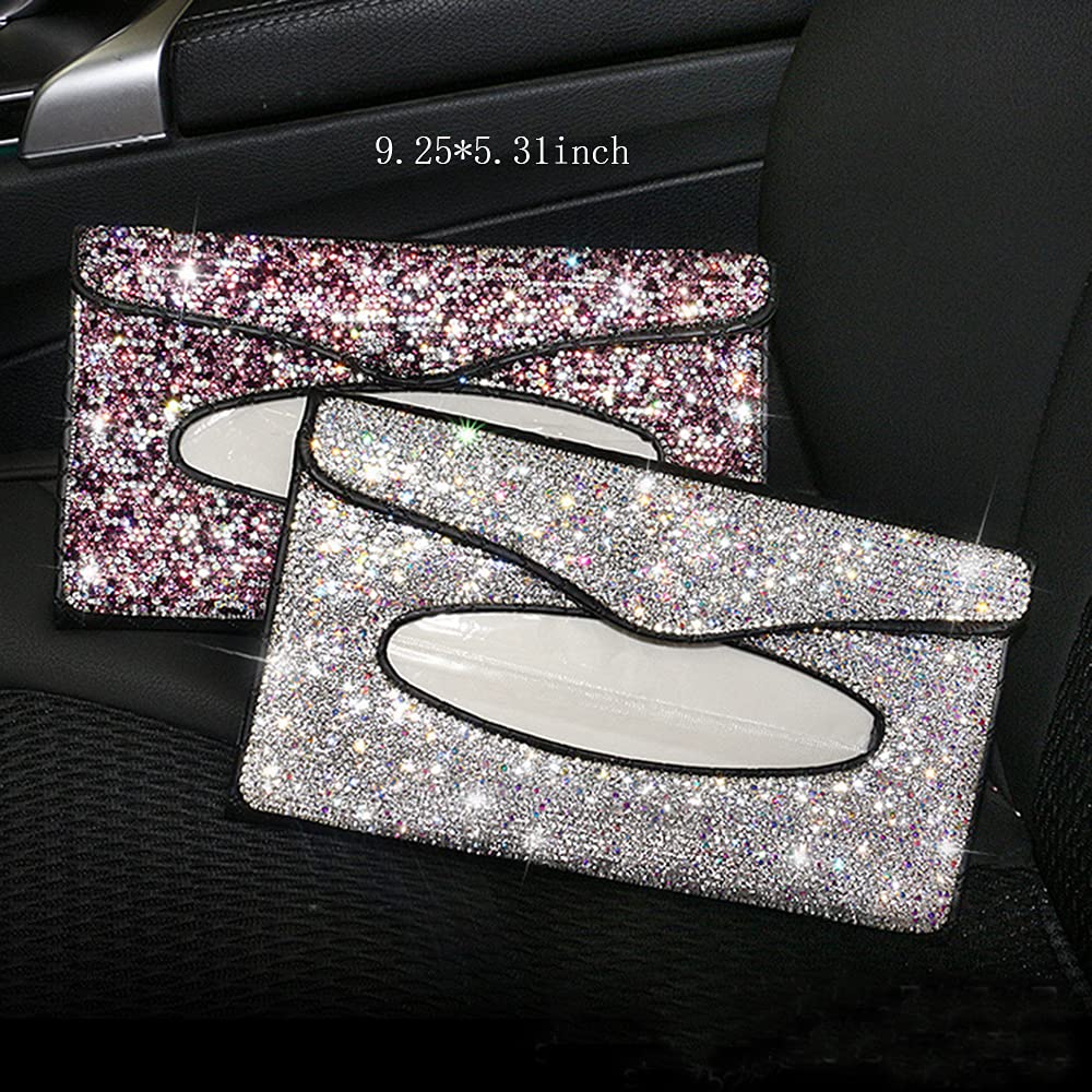 Bling PU Leather Car Sun Visor Tissue Holder - Backseat Napkin Dispenser Case Cover for Women | Perfect for Road Trips, Commuting & Family Car Organization