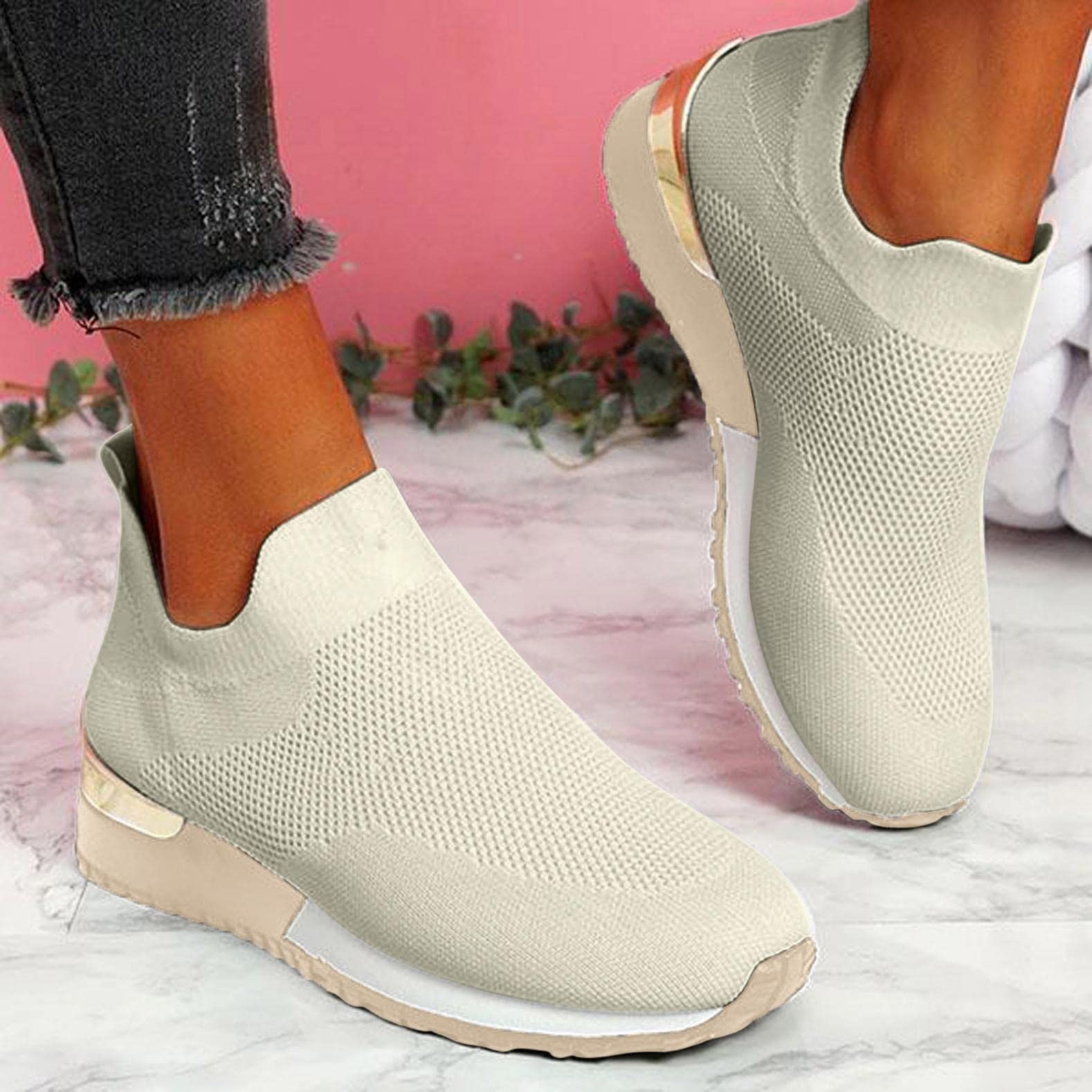 Masbird Women's Fashion Sneakers - Wide Width Running Shoes, Slip-On Athletic Flats for Walking, Tennis & Platform Sports | Lightweight & Comfortable for Casual Wear, Gym & Outdoor Activities | Khaki