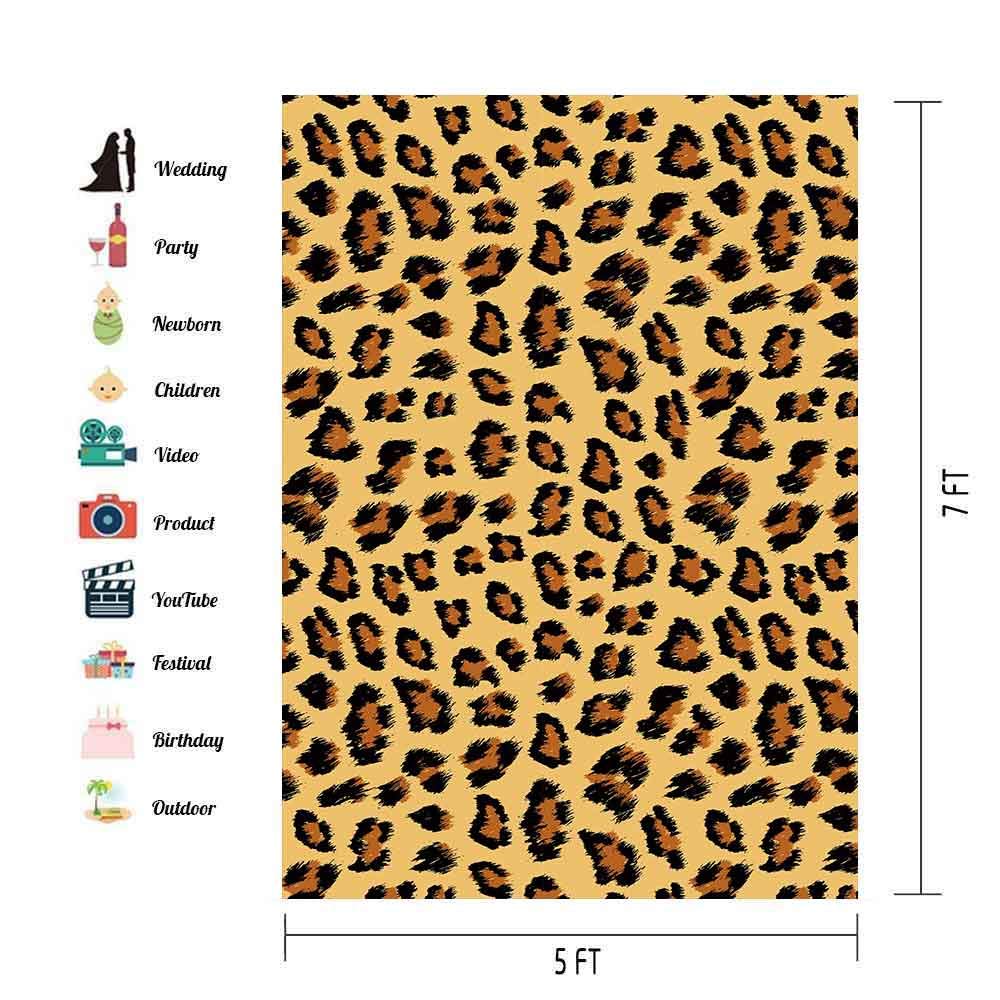 EOA 5'W x7'H FT Leopard Print Photography Backdrop - Black & Brown Spots Wild Animal Pattern Studio Background for Bachelorette Parties, Fashion Shoots & Home Decor